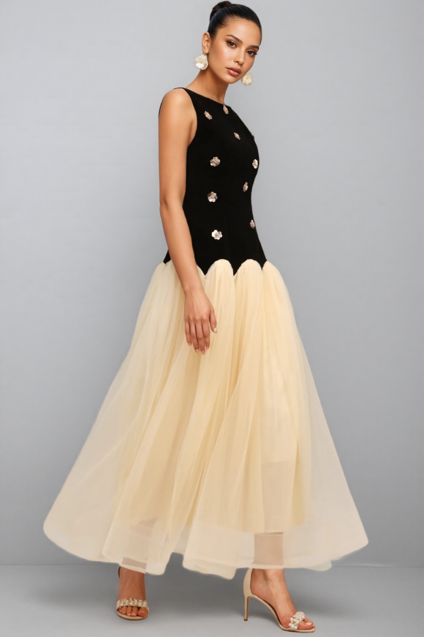 Halcylt Sleeveless Sequin Flowers Maxi Dress