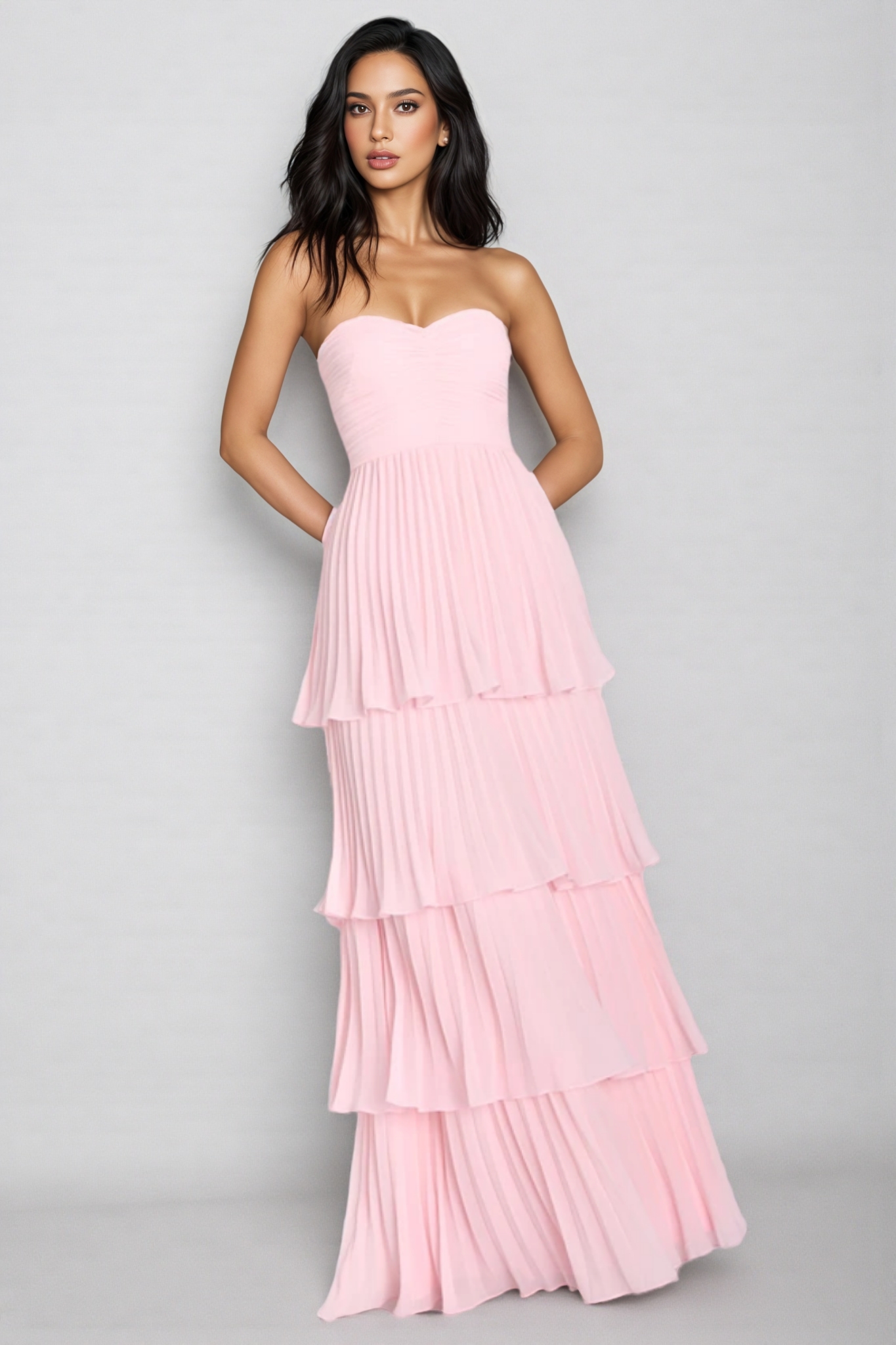 Calliope Strapless Tiered Maxi Dress - Pink