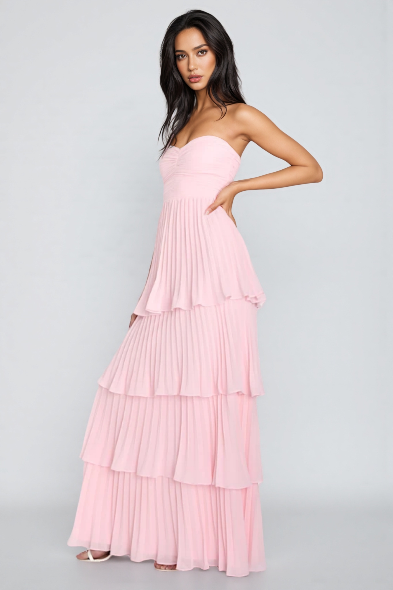 Calliope Strapless Tiered Maxi Dress - Pink