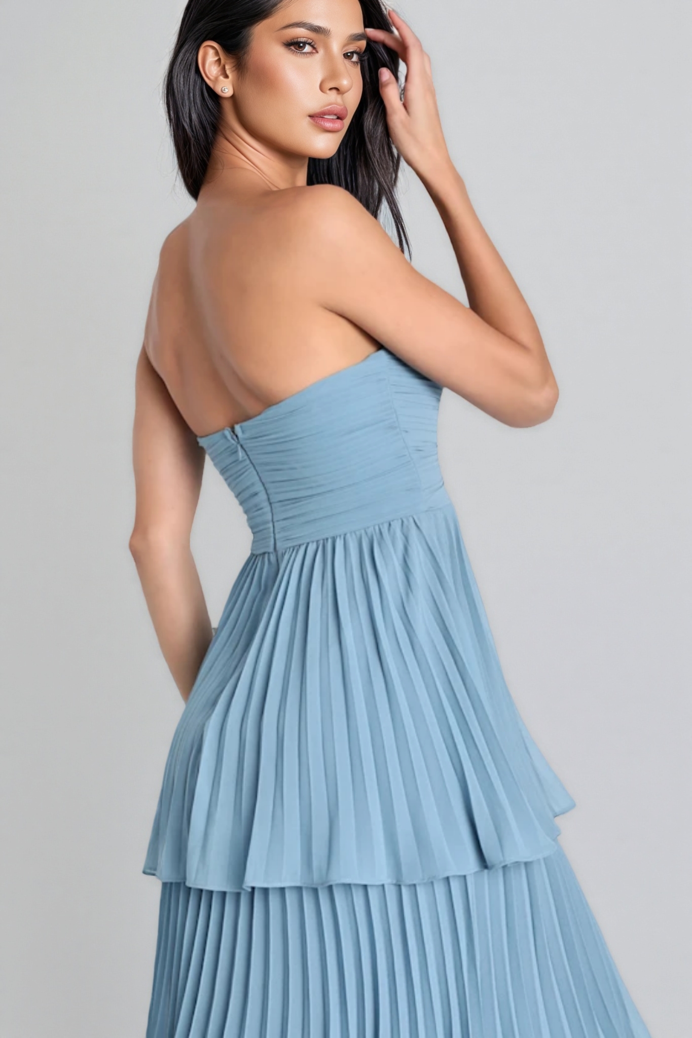 Astrid Strapless Tiered Maxi Dress - Blue