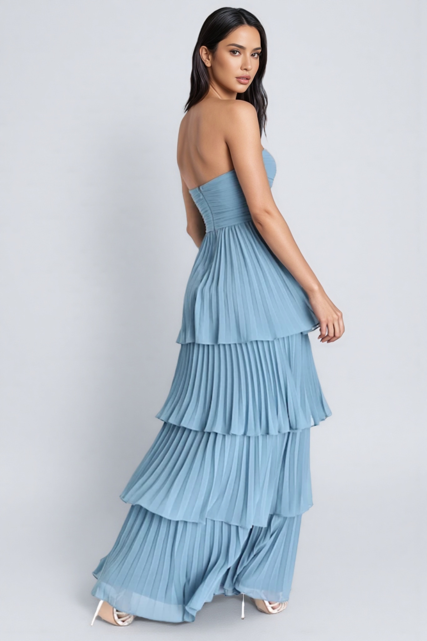 Astrid Strapless Tiered Maxi Dress - Blue