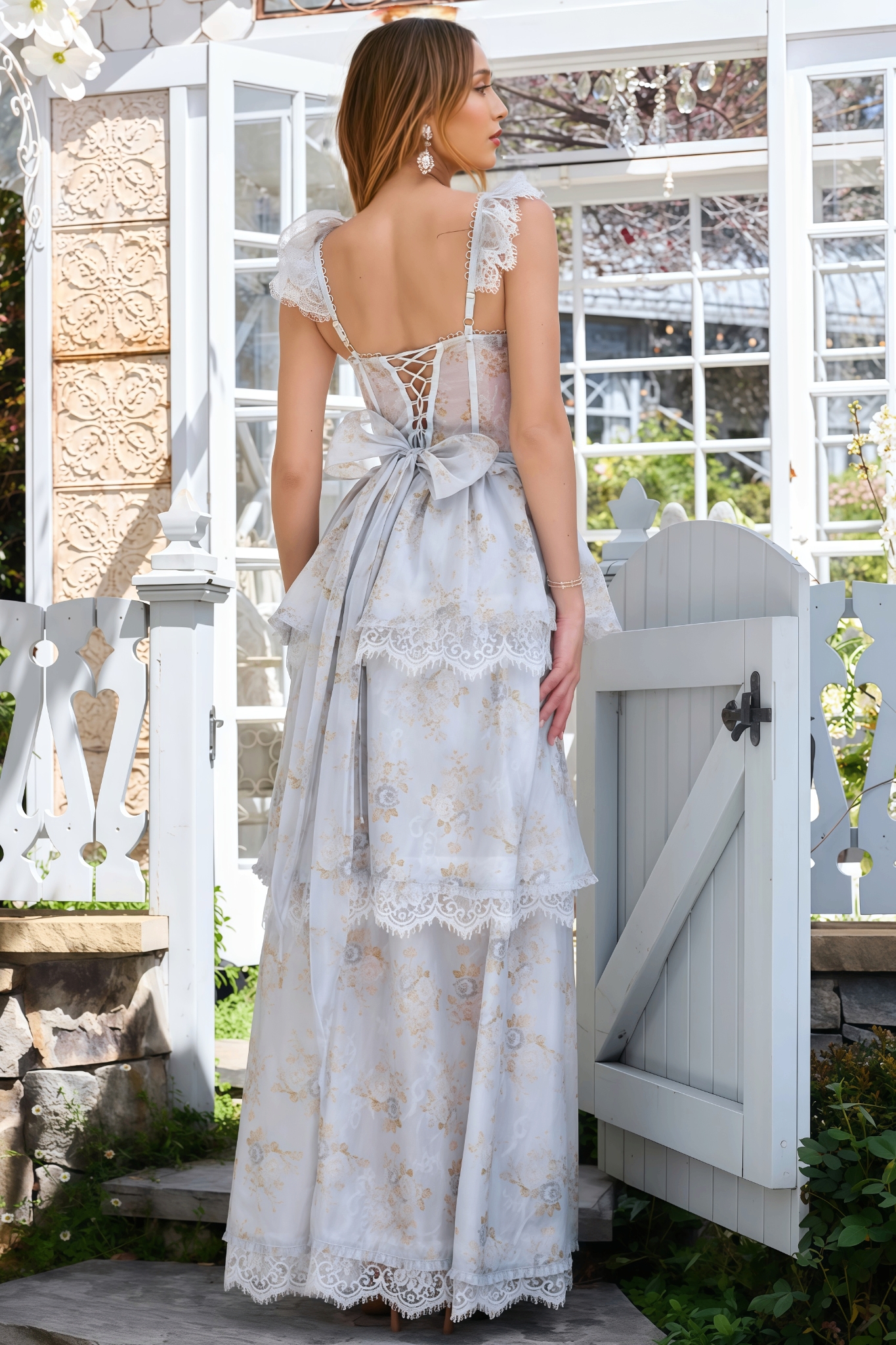 Brion Blue Lace Print Maxi Dress