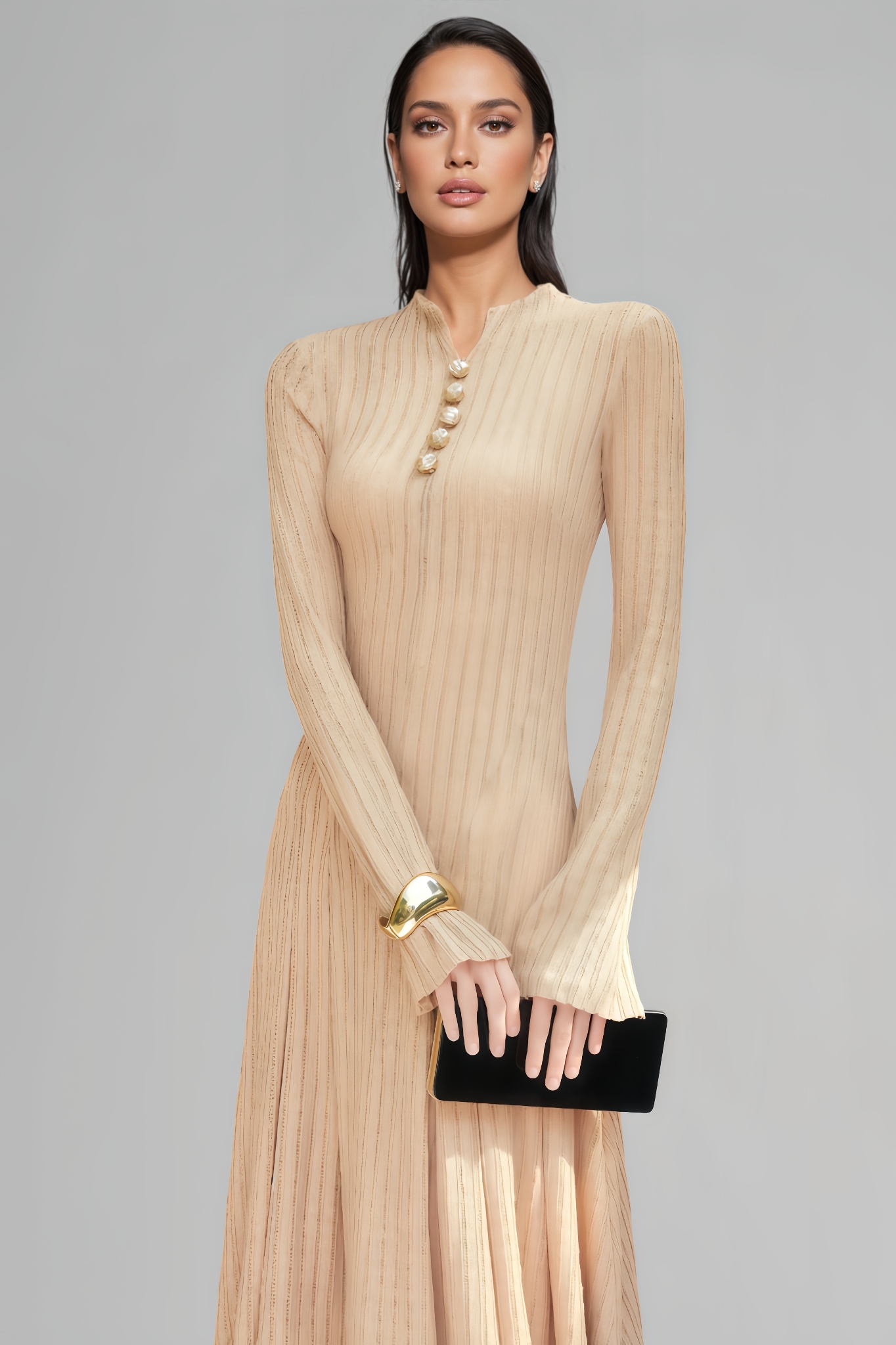 Onika Metal-Embellished Bell-Sleeve Maxi Dress