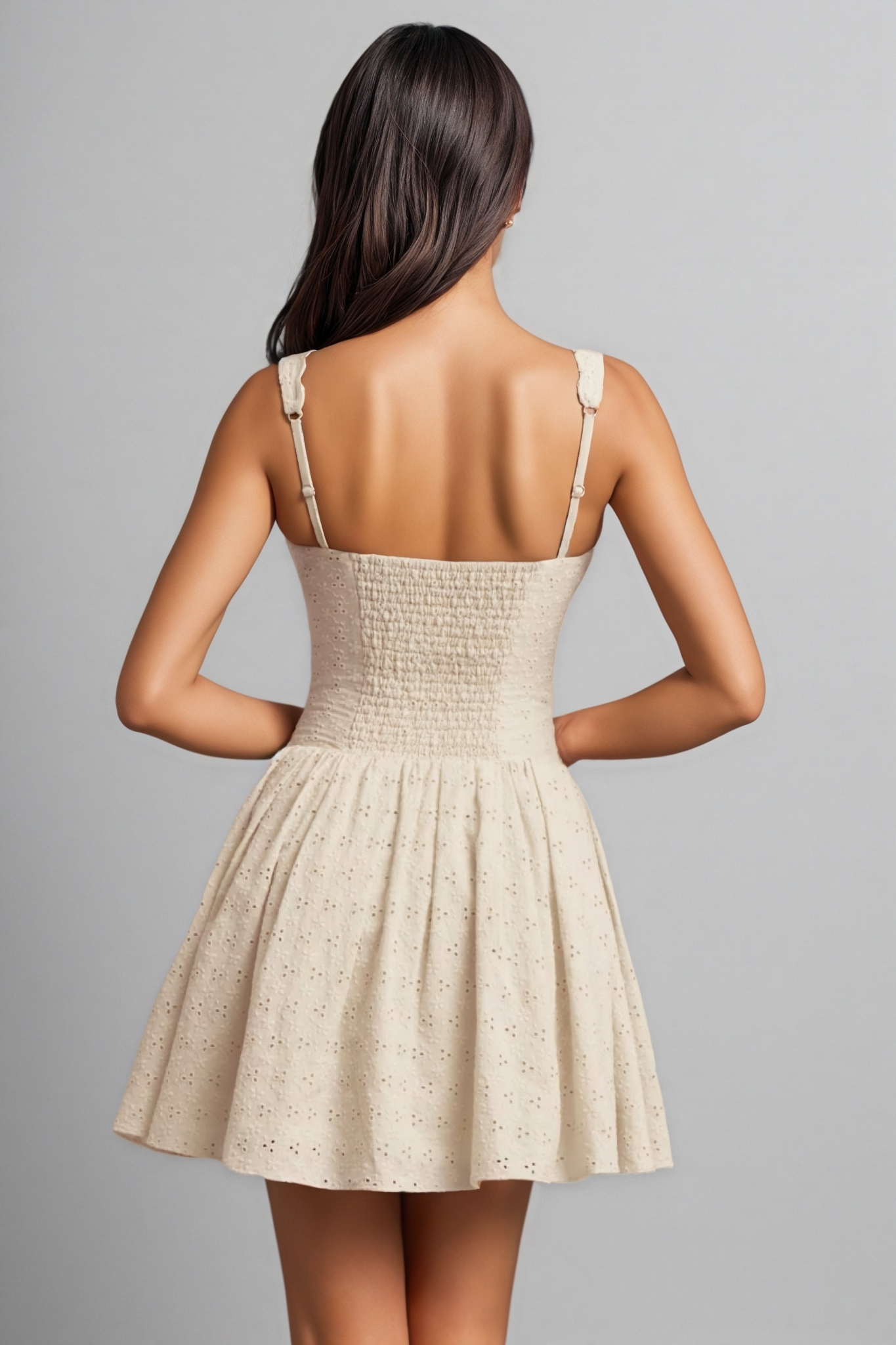 Averid White Anglaise Bow A-Line Mini Dress