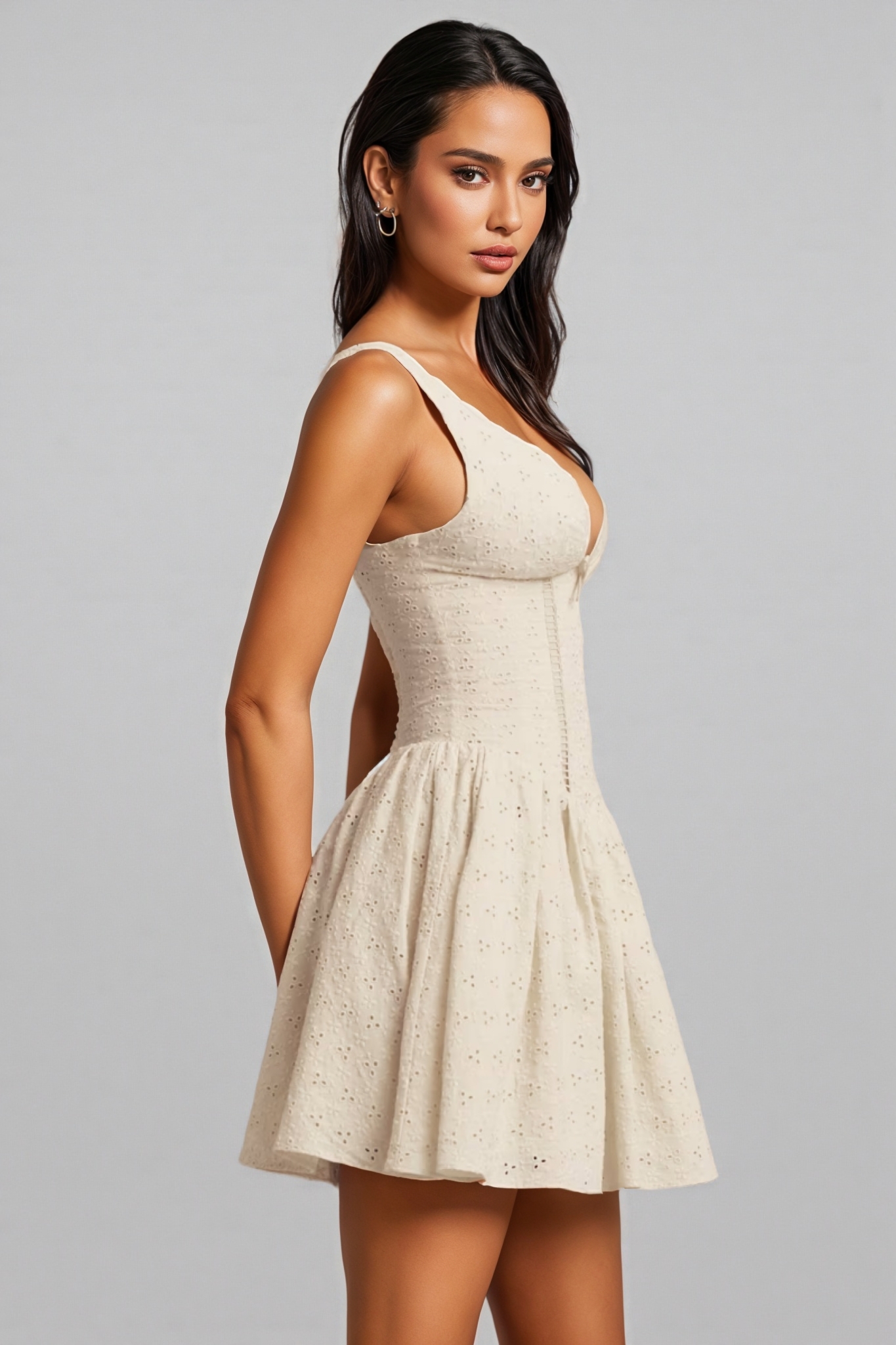 Averid White Anglaise Bow A-Line Mini Dress