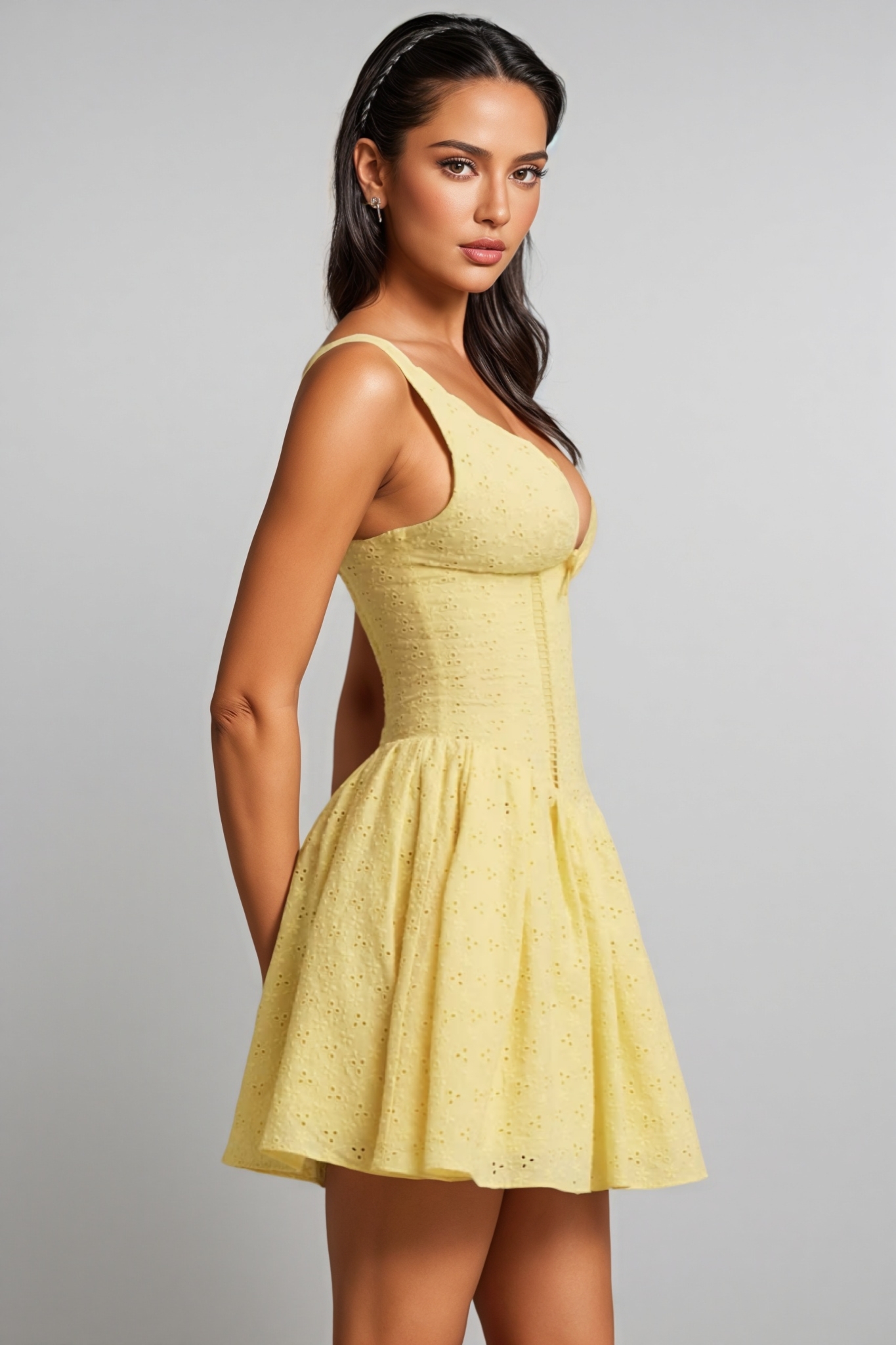 Rowtly Yellow Anglaise Bow A-Line Mini Dress