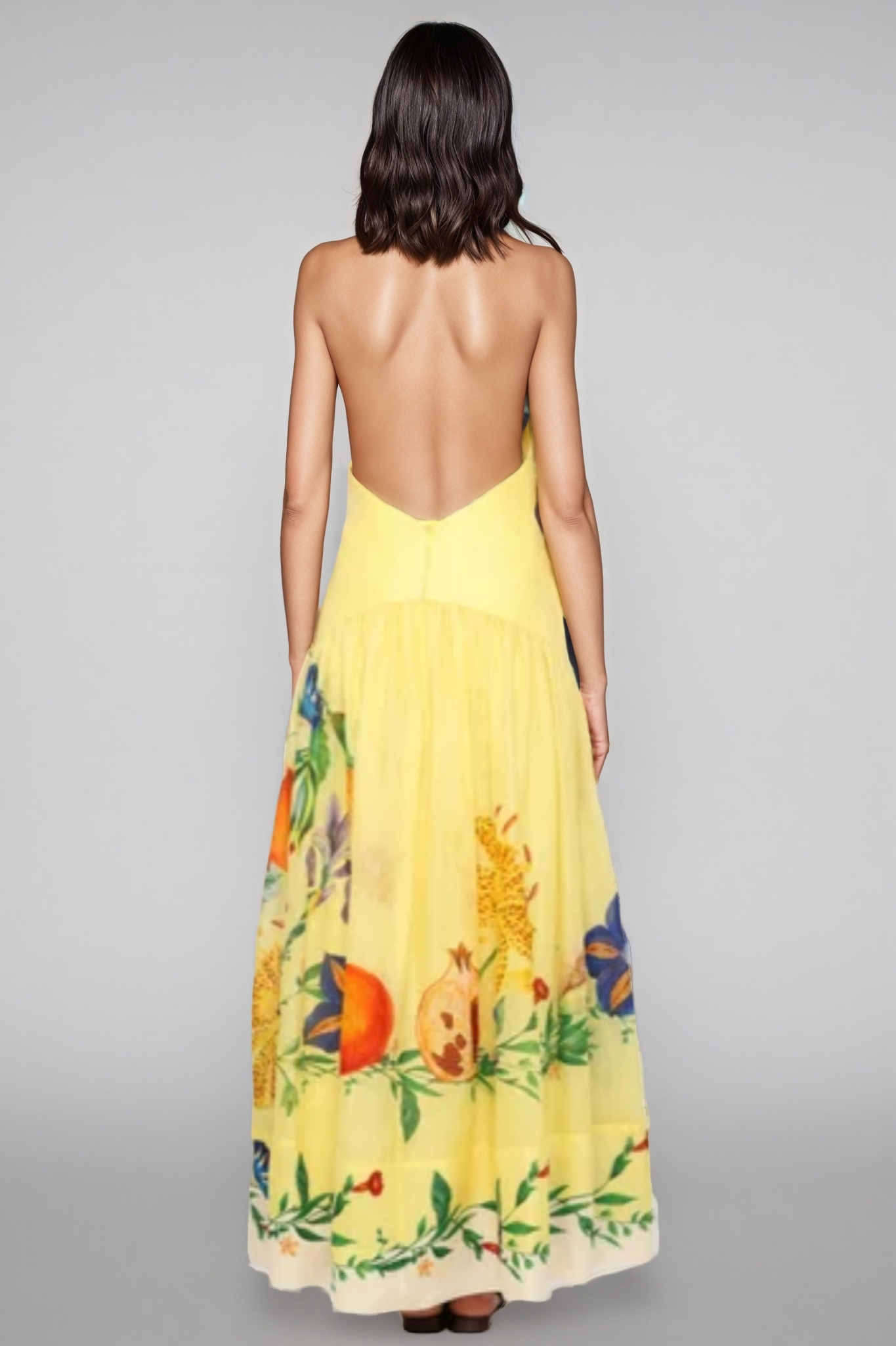 Hunte Yellow Floral Backless Maxi Dress