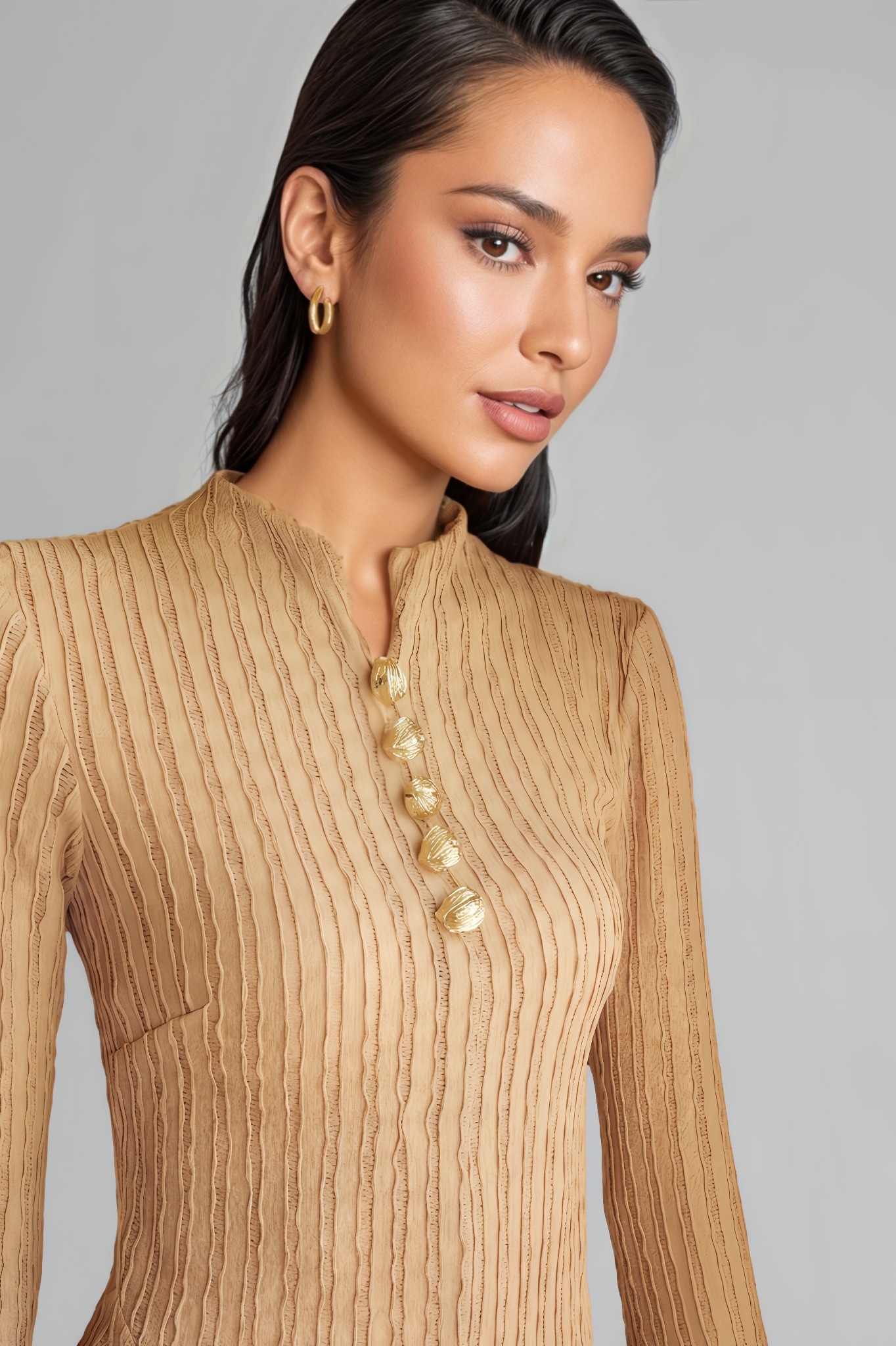 Onika Metal-Embellished Bell-Sleeve Maxi Dress