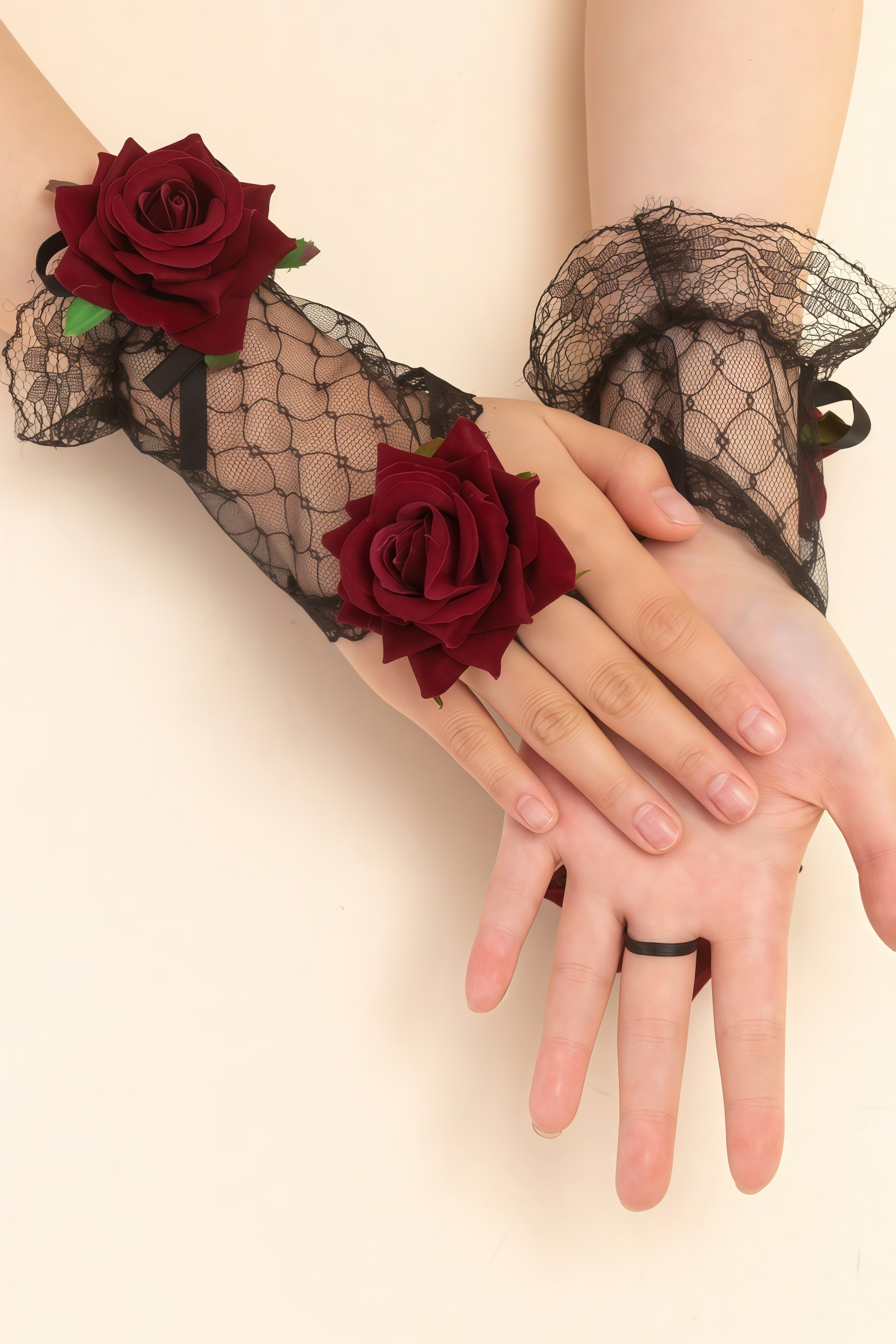 Brevi Red 3D Flower Lace Gloves