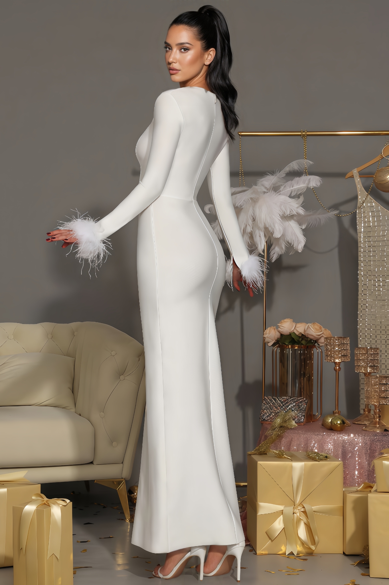 Reggie Diamond-Studded Bandage Maxi Dress