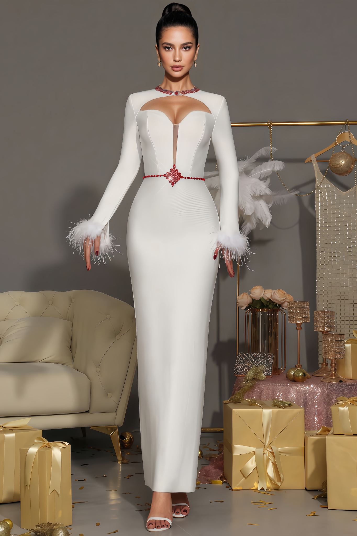 Reggie Diamond-Studded Bandage Maxi Dress