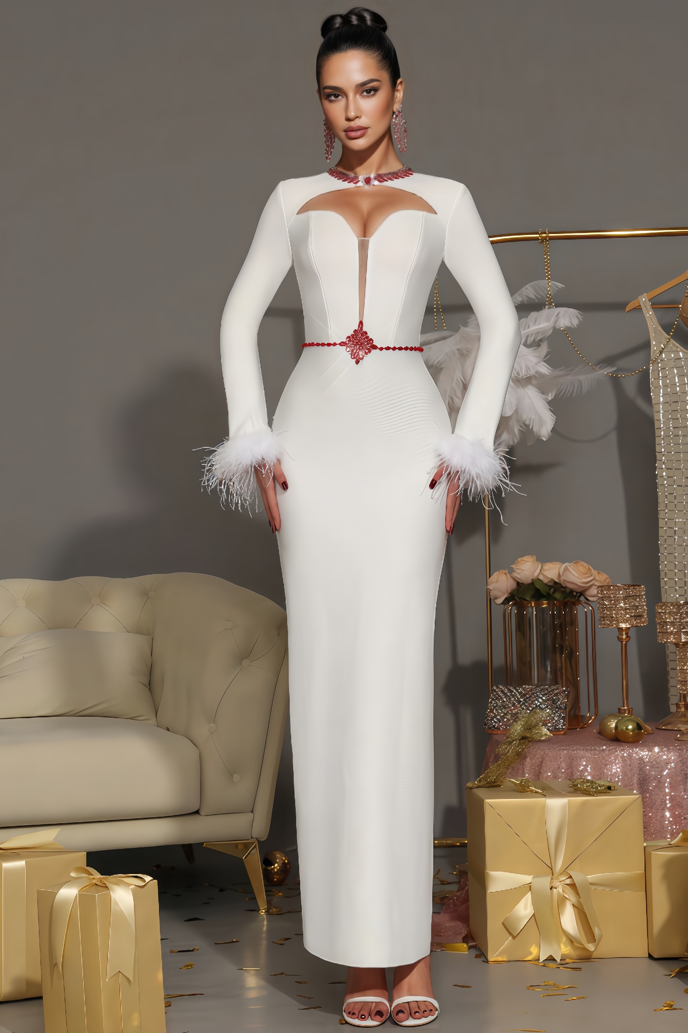 Reggie Diamond-Studded Bandage Maxi Dress