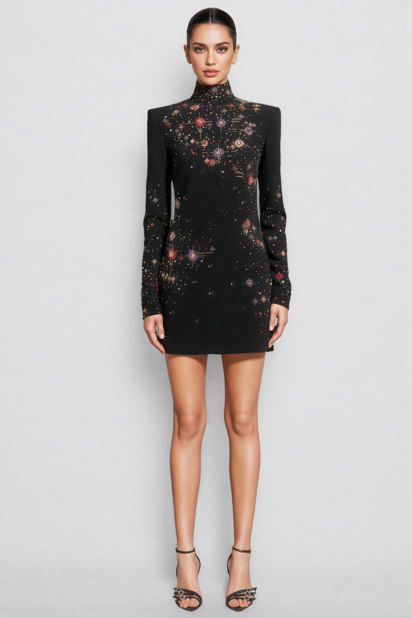 Marge Diamond-Encrusted Long-Sleeved Mini Dress