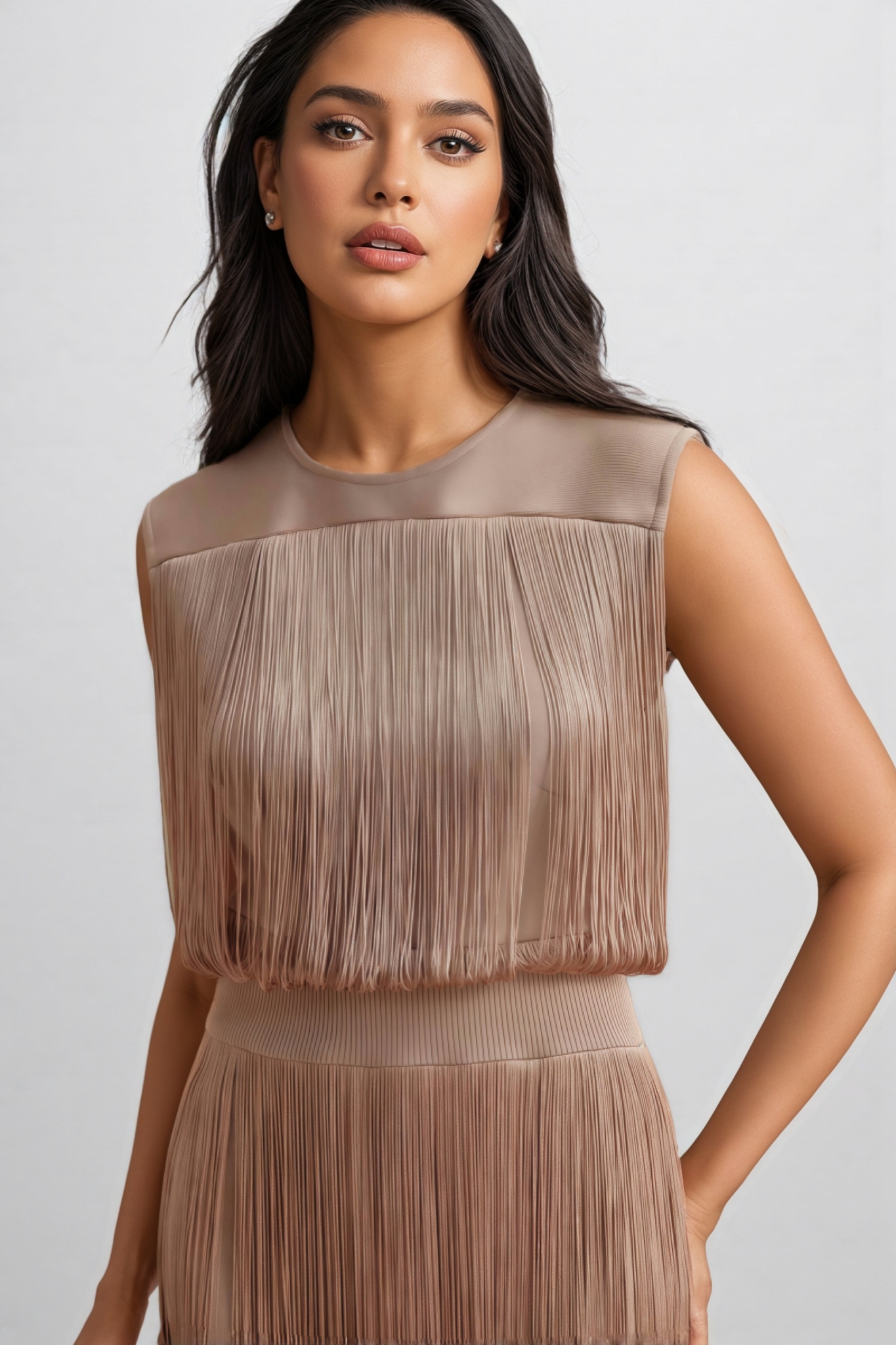Raenk Sleeveless Fringe Midi Dress