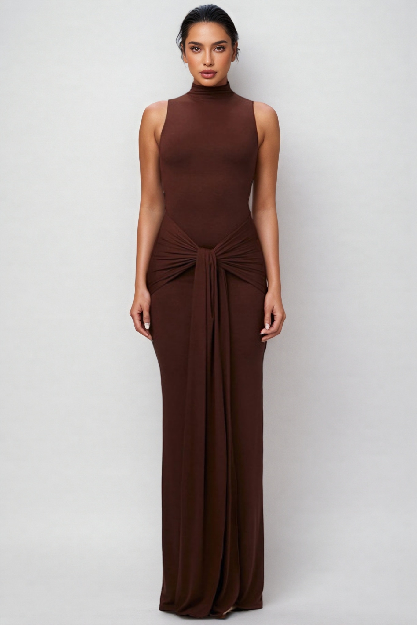 Vina Brown Sleeveless Maxi Dress