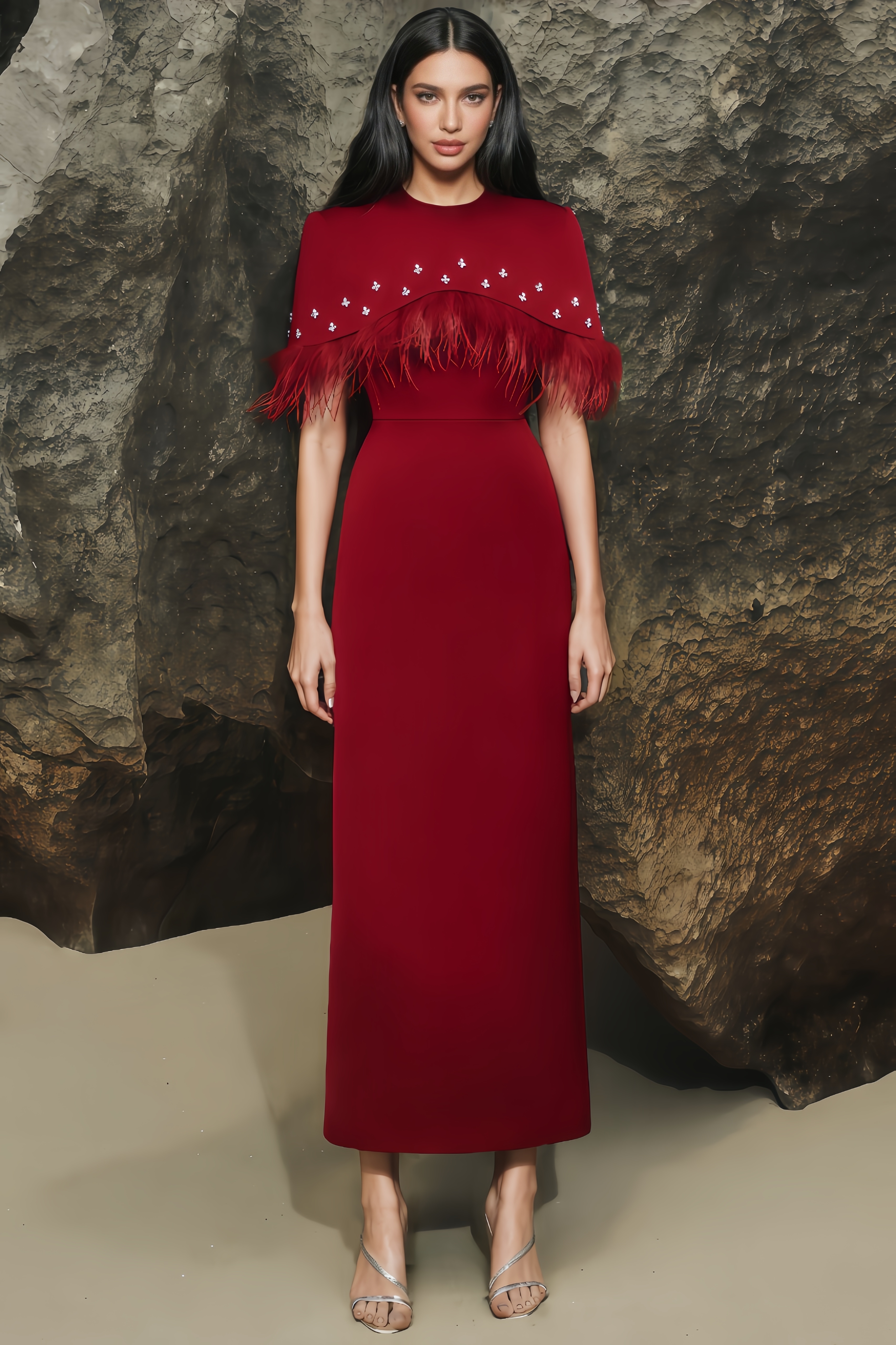 Rafik Cape Column Maxi Dress