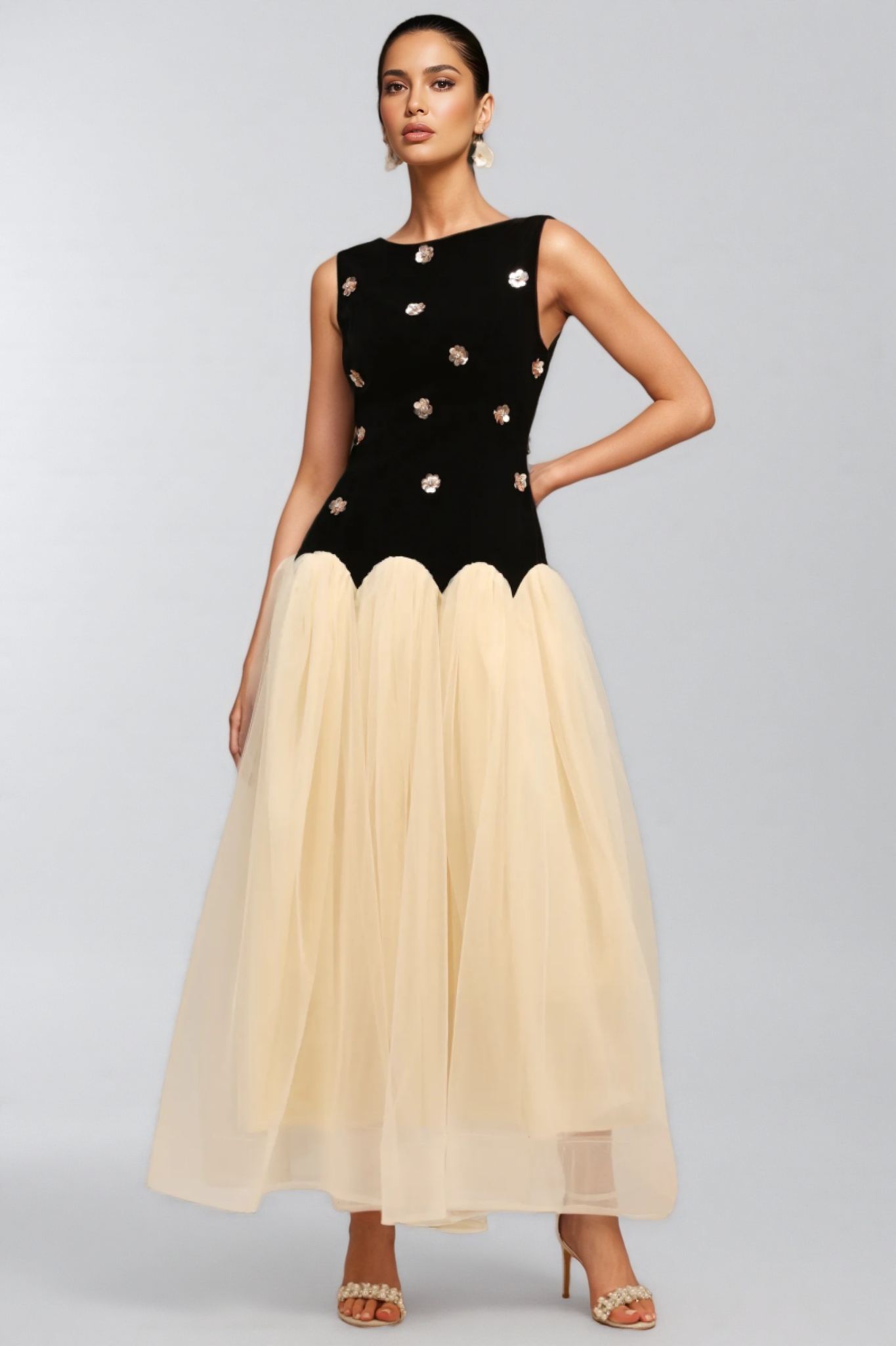 Halcylt Sleeveless Sequin Flowers Maxi Dress