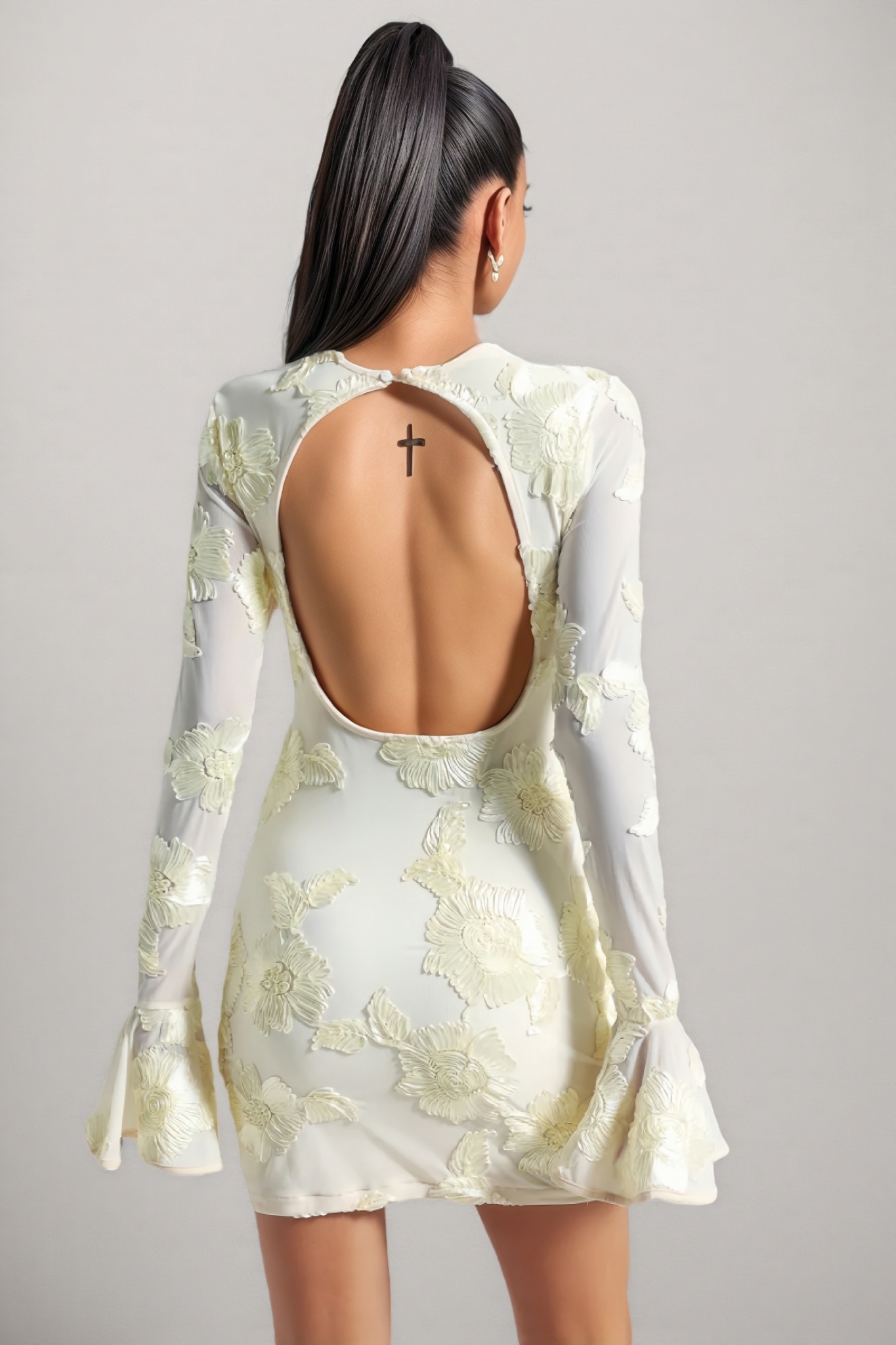 Xita Backless Flared Sleeve Hip Mini Dress