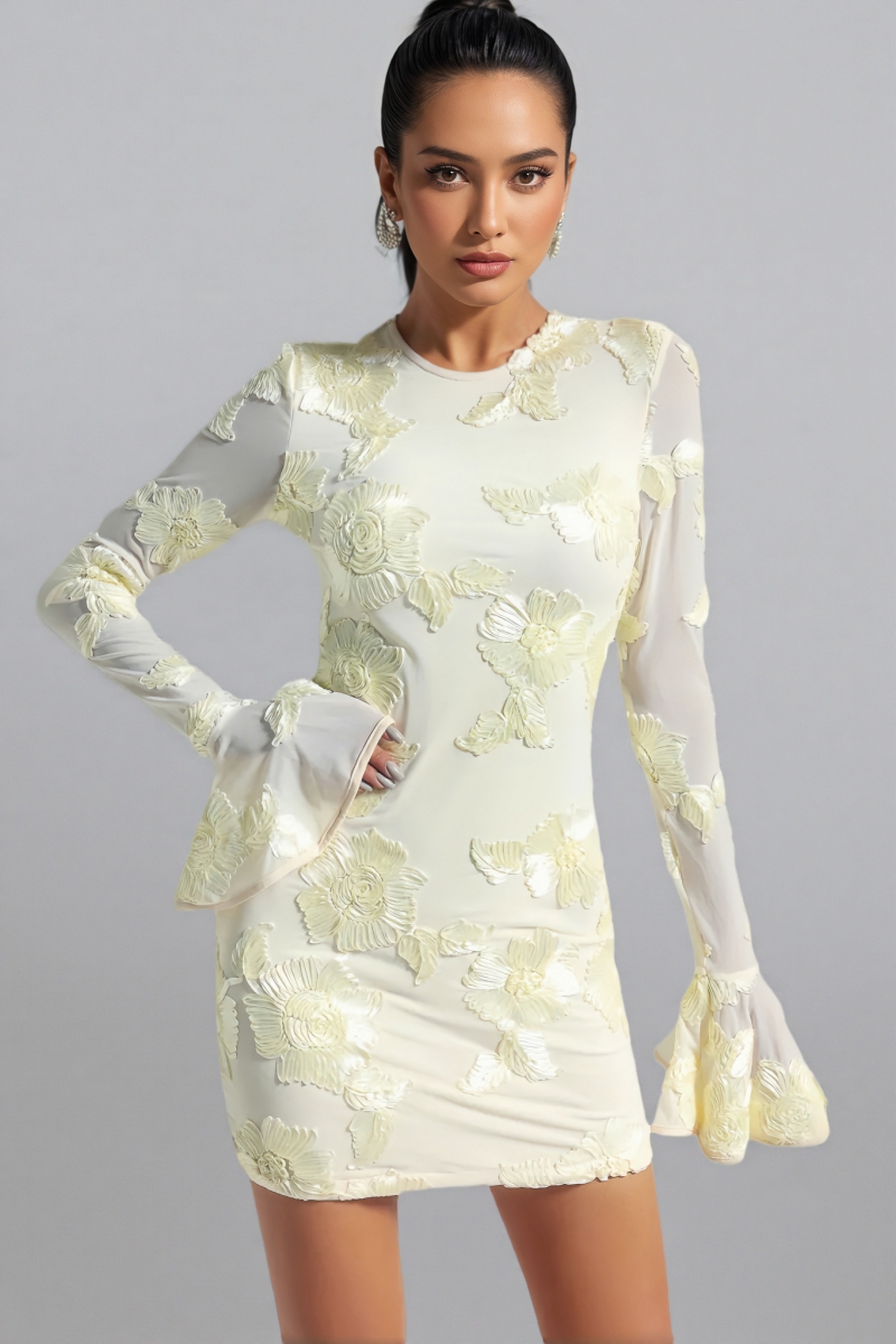 Xita Backless Flared Sleeve Hip Mini Dress