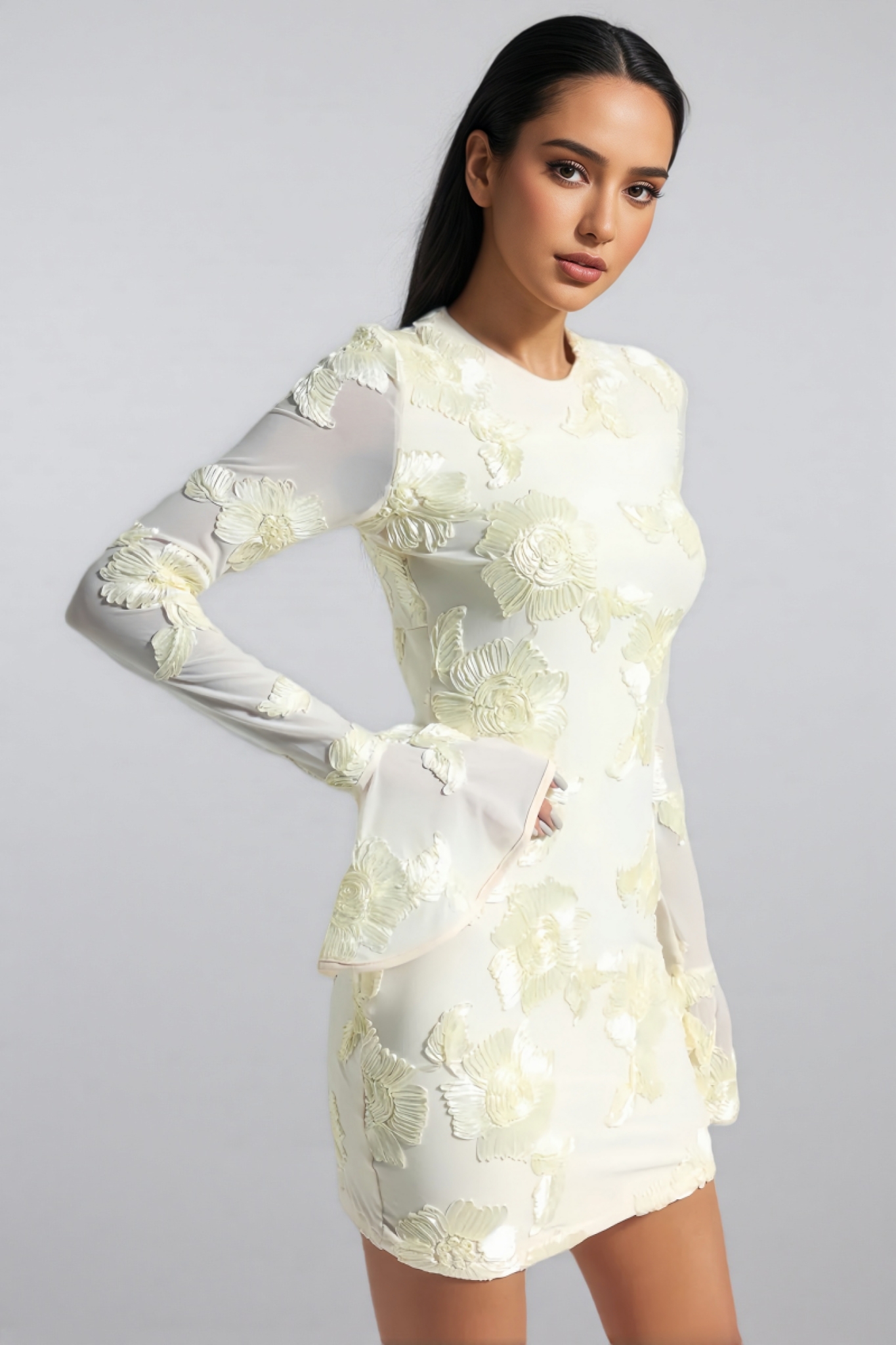 Xita Backless Flared Sleeve Hip Mini Dress