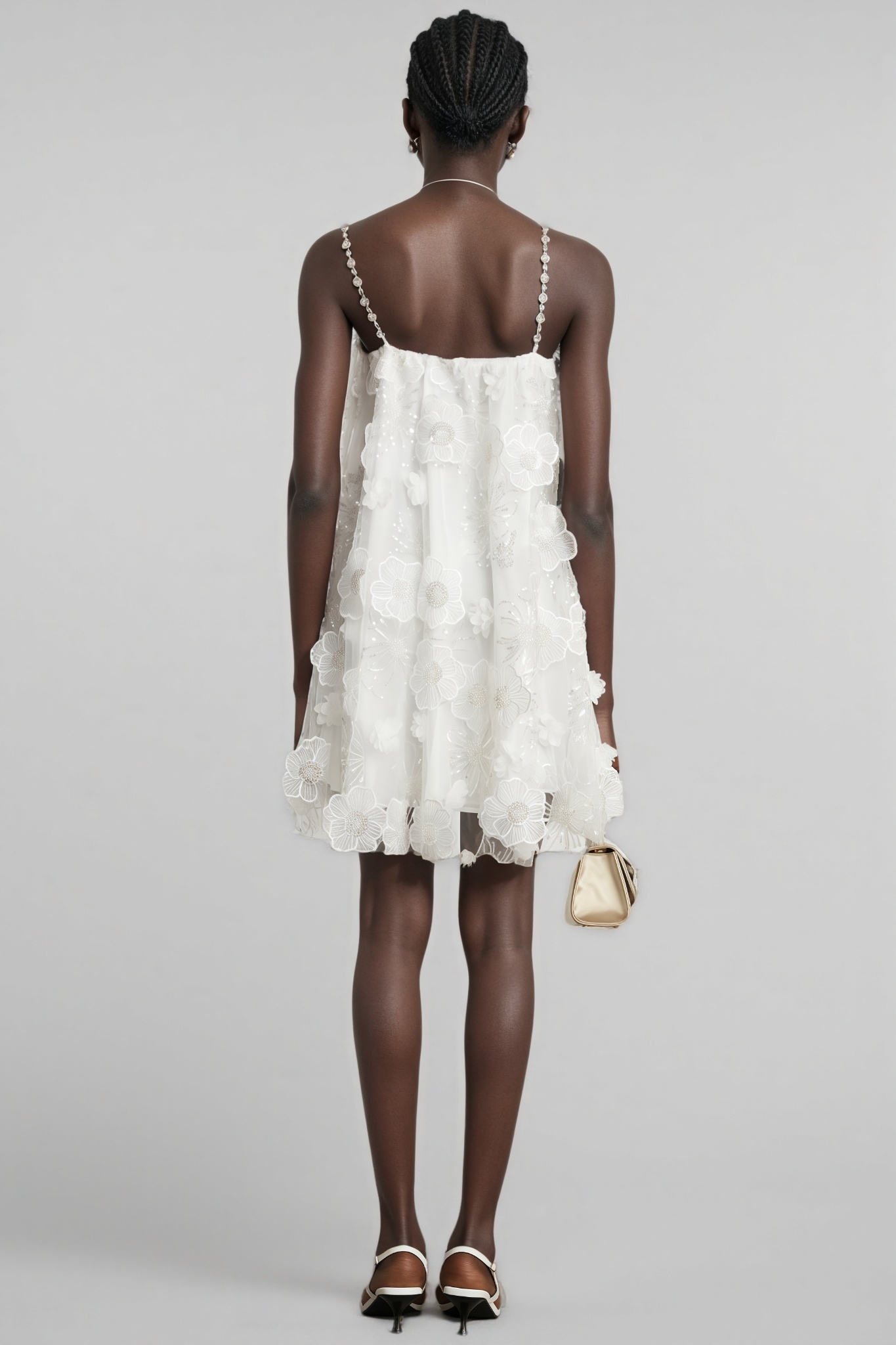 Darirke White Flower Sequin Mesh Mini Dress