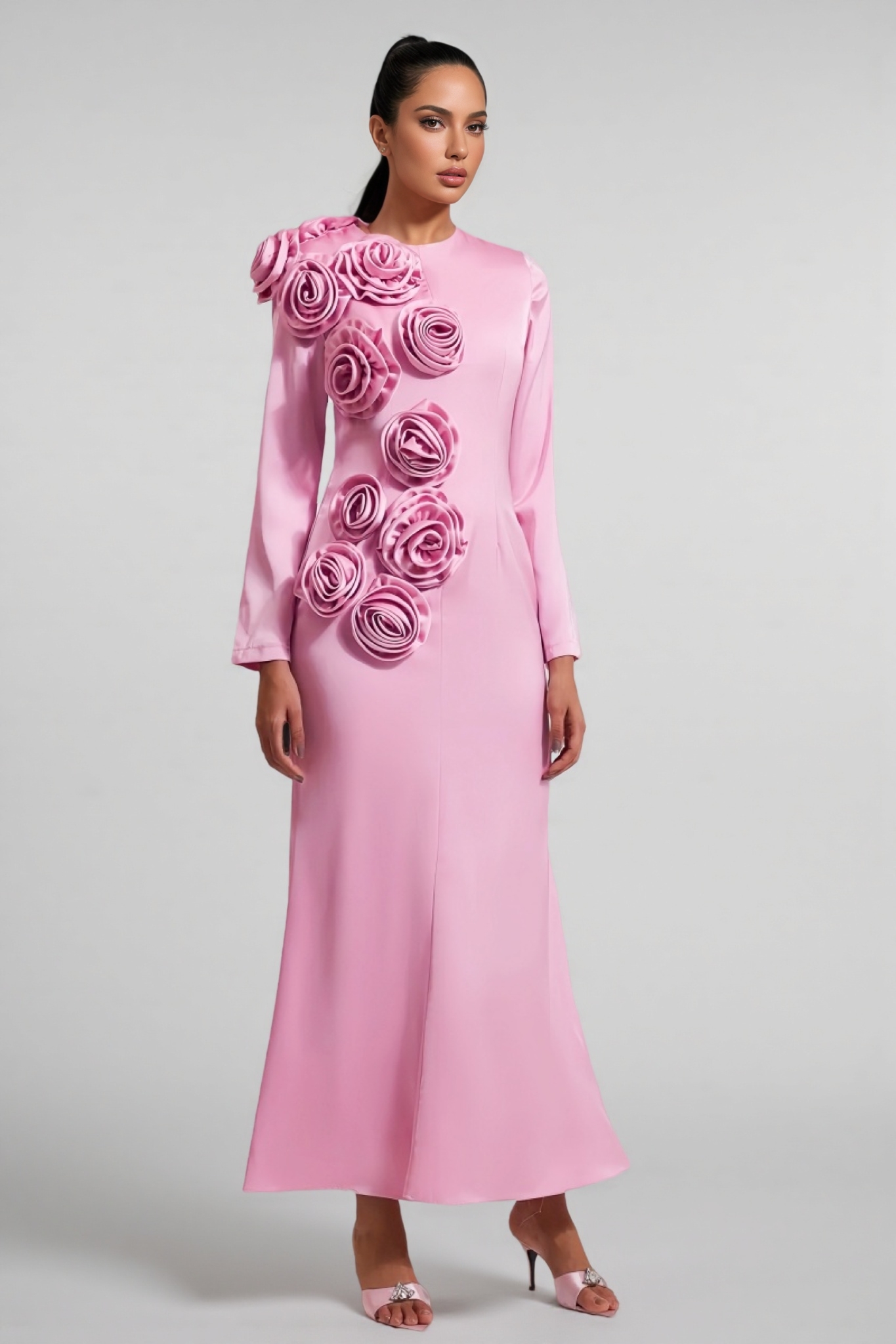 Samala 3D Floral Satin Maxi Dress