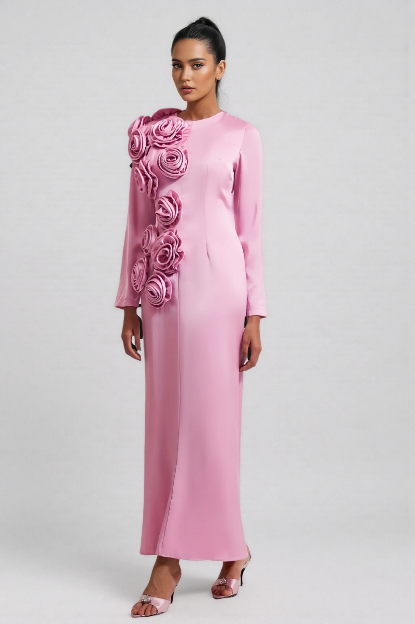 Samala 3D Floral Satin Maxi Dress