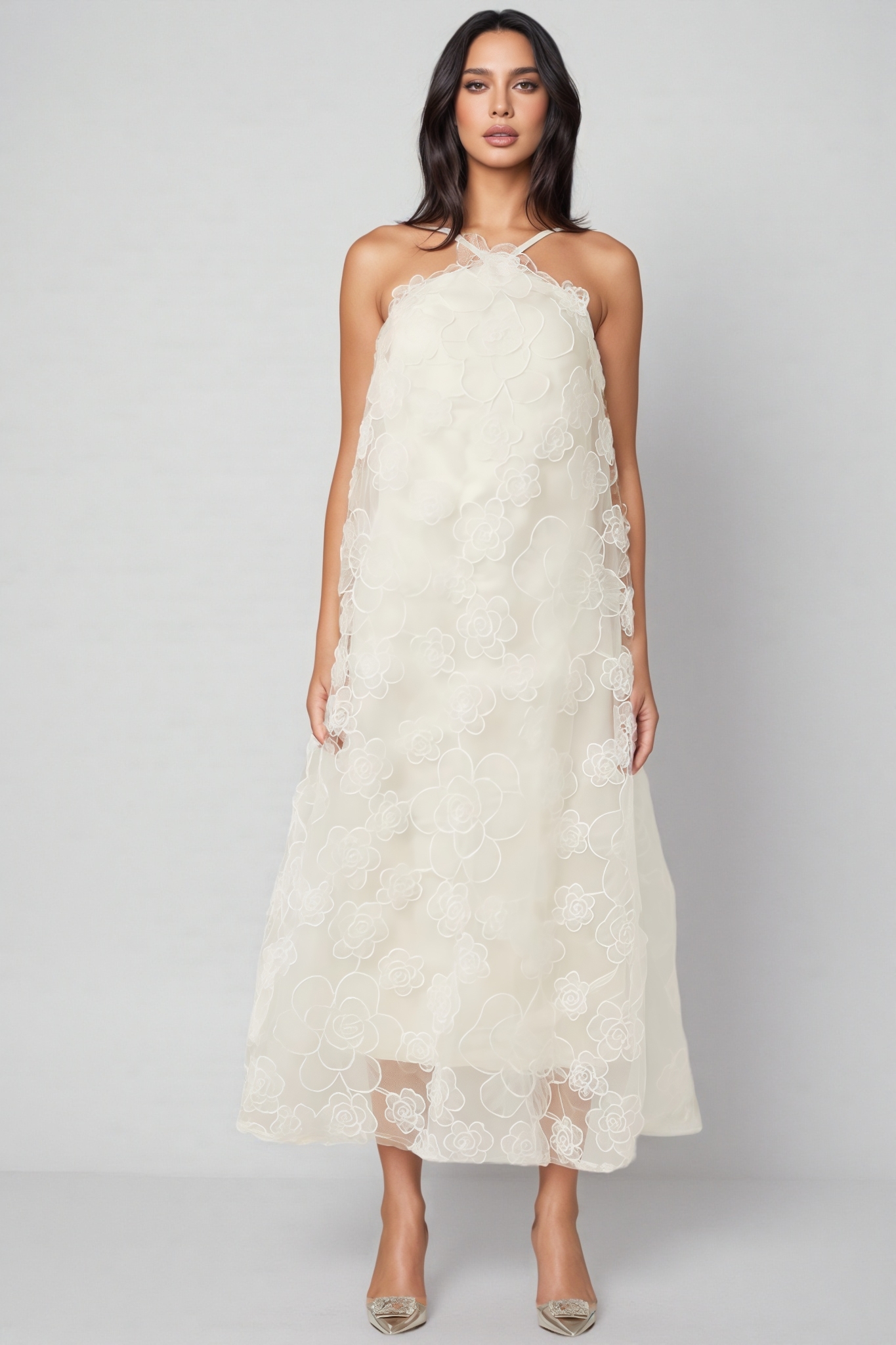 Eamon Neckless Backless Mesh Midi Dress