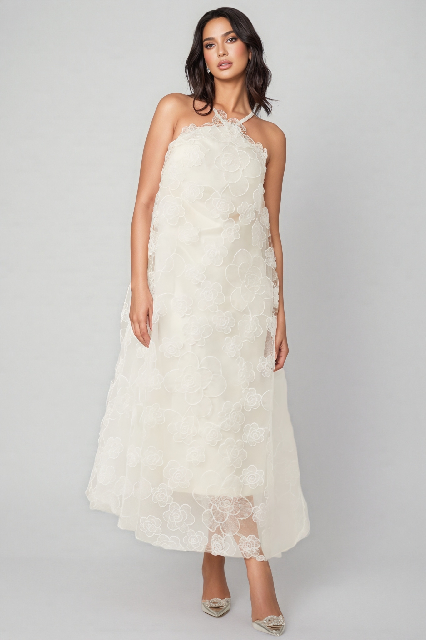 Eamon Neckless Backless Mesh Midi Dress