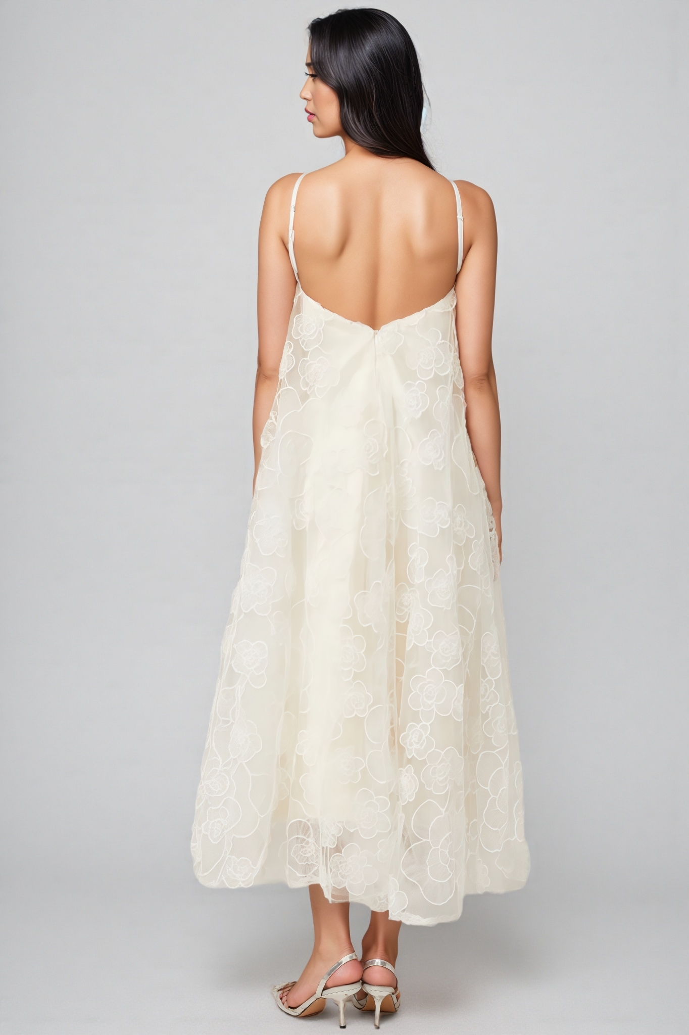 Eamon Neckless Backless Mesh Midi Dress