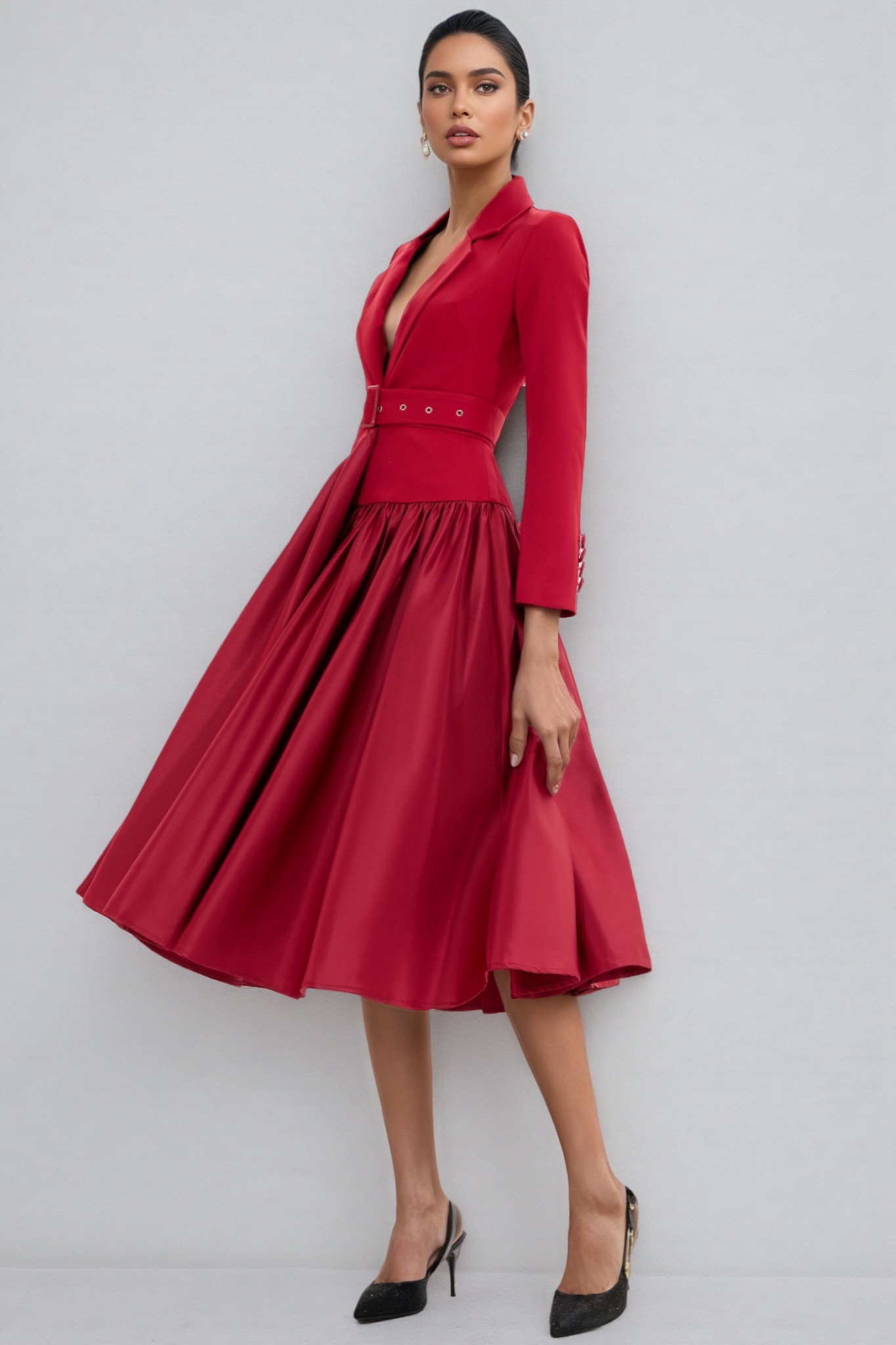 Vole Suit Collar Midi Dress