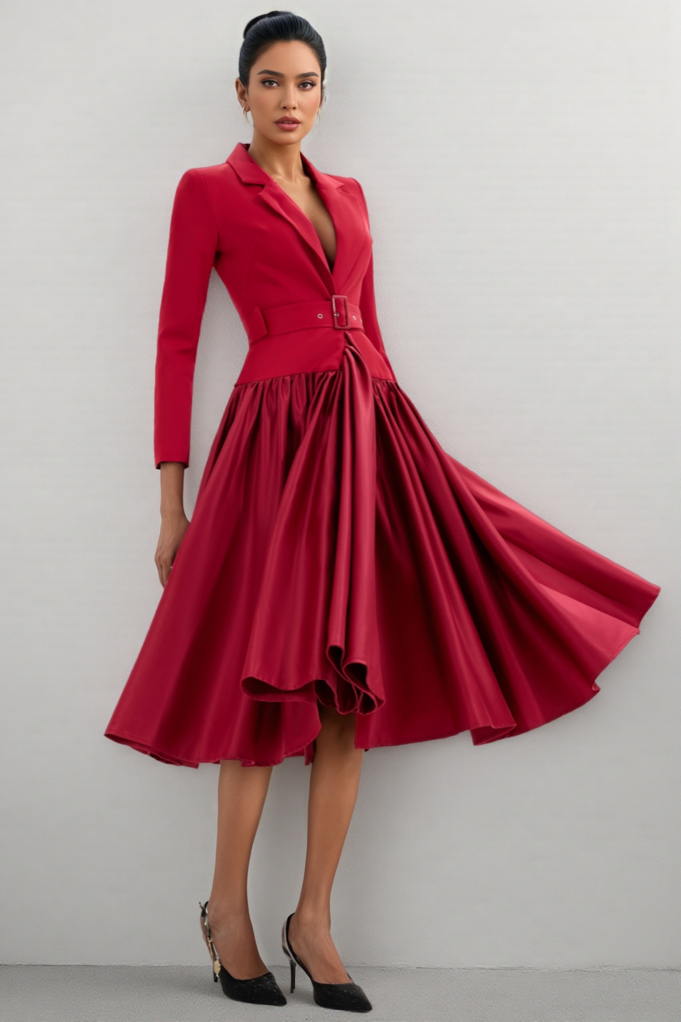 Vole Suit Collar Midi Dress