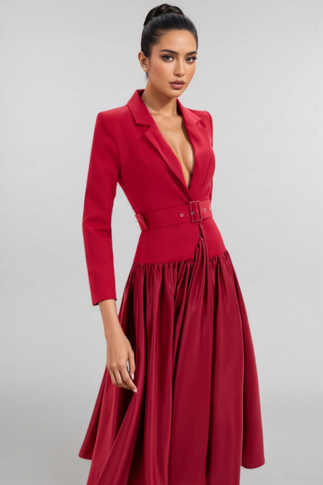 Vole Suit Collar Midi Dress