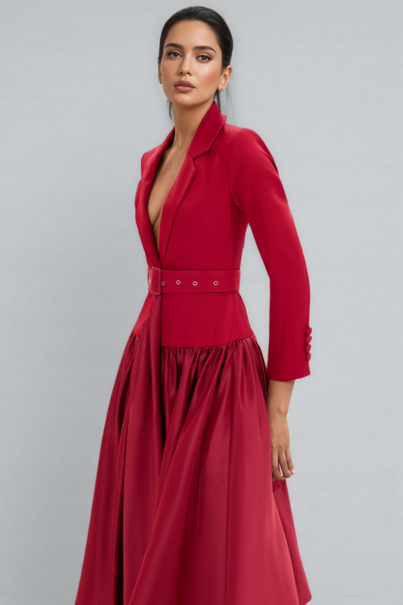 Vole Suit Collar Midi Dress