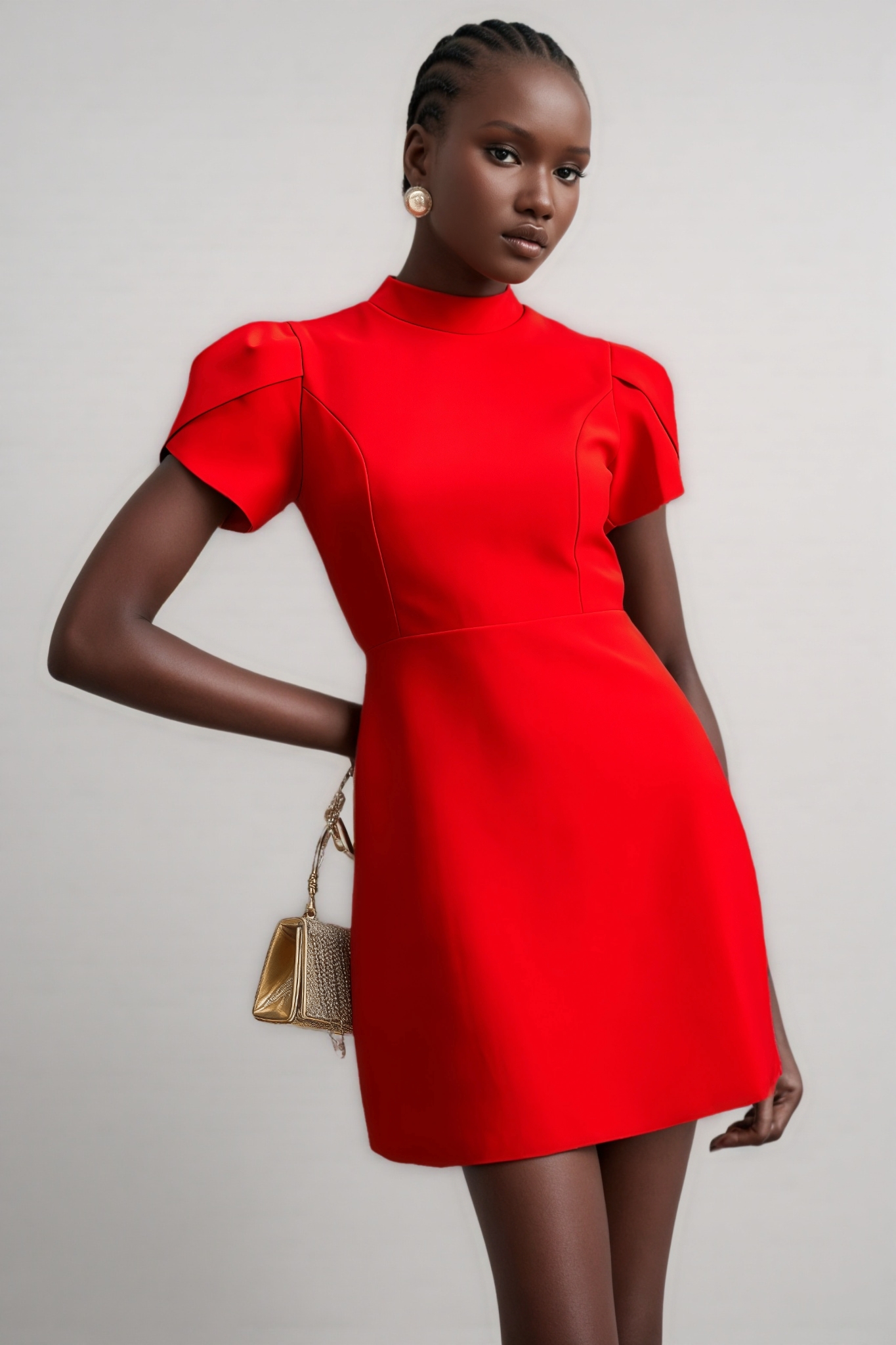 Manik Red Petal-sleeve Bow Mini Dress