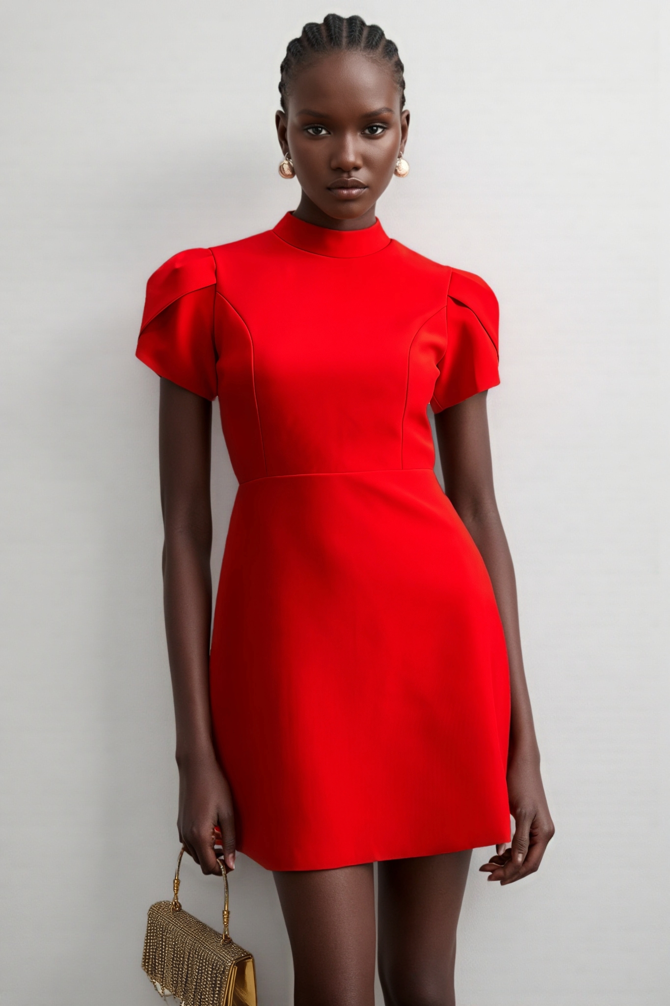 Manik Red Petal-sleeve Bow Mini Dress