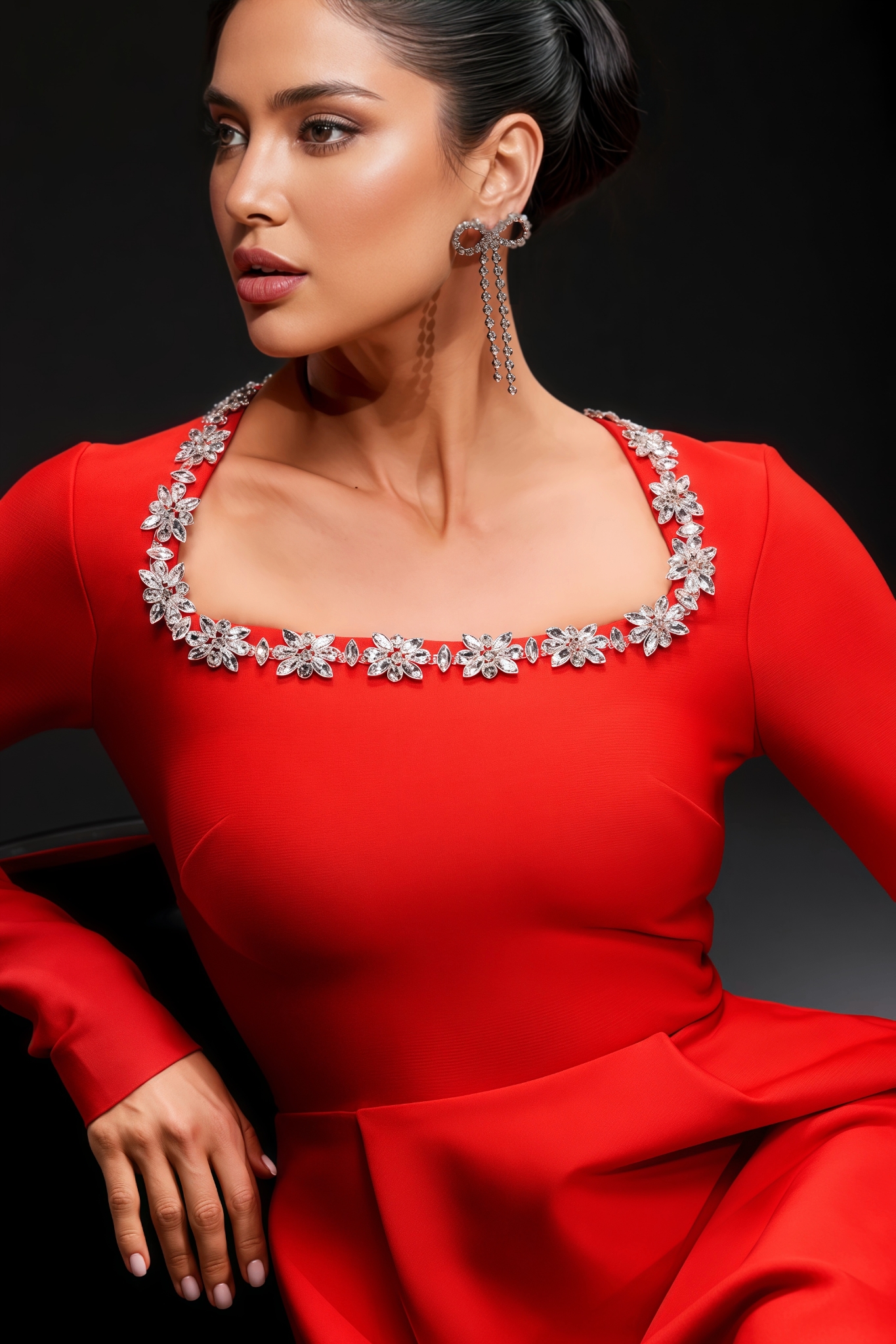 Sam Diamond Setting Long Sleeve Bandage Mini Dress