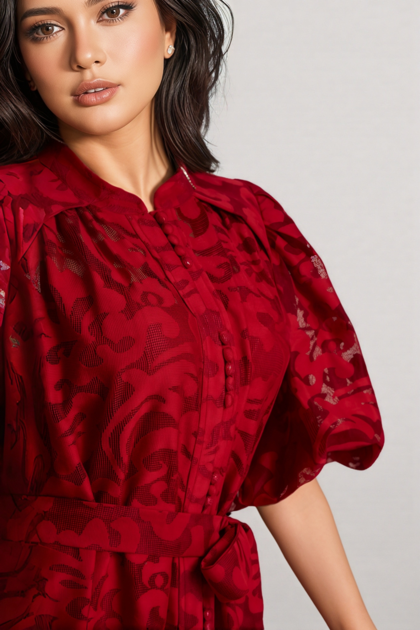 Kale Embroidered Lace Belted Midi Dress