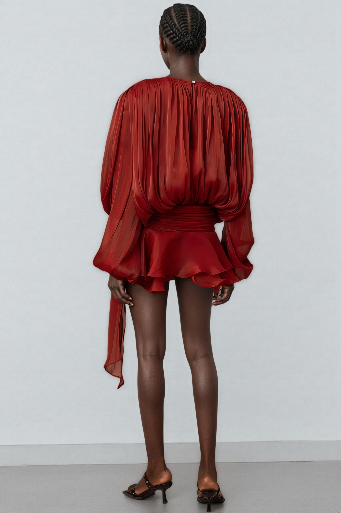 Theodosia Red Pleated Ruffle Mini Dress