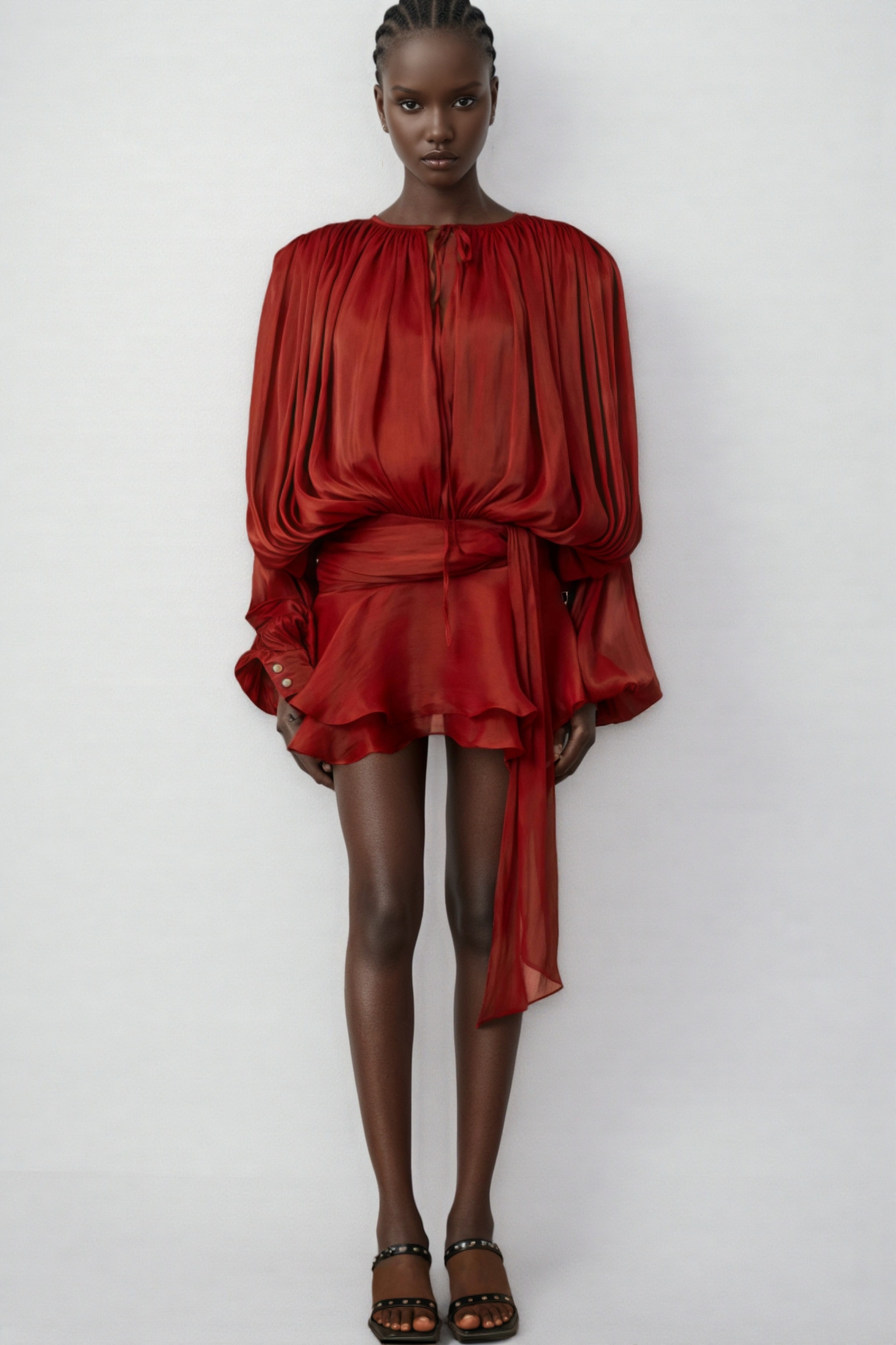 Theodosia Red Pleated Ruffle Mini Dress