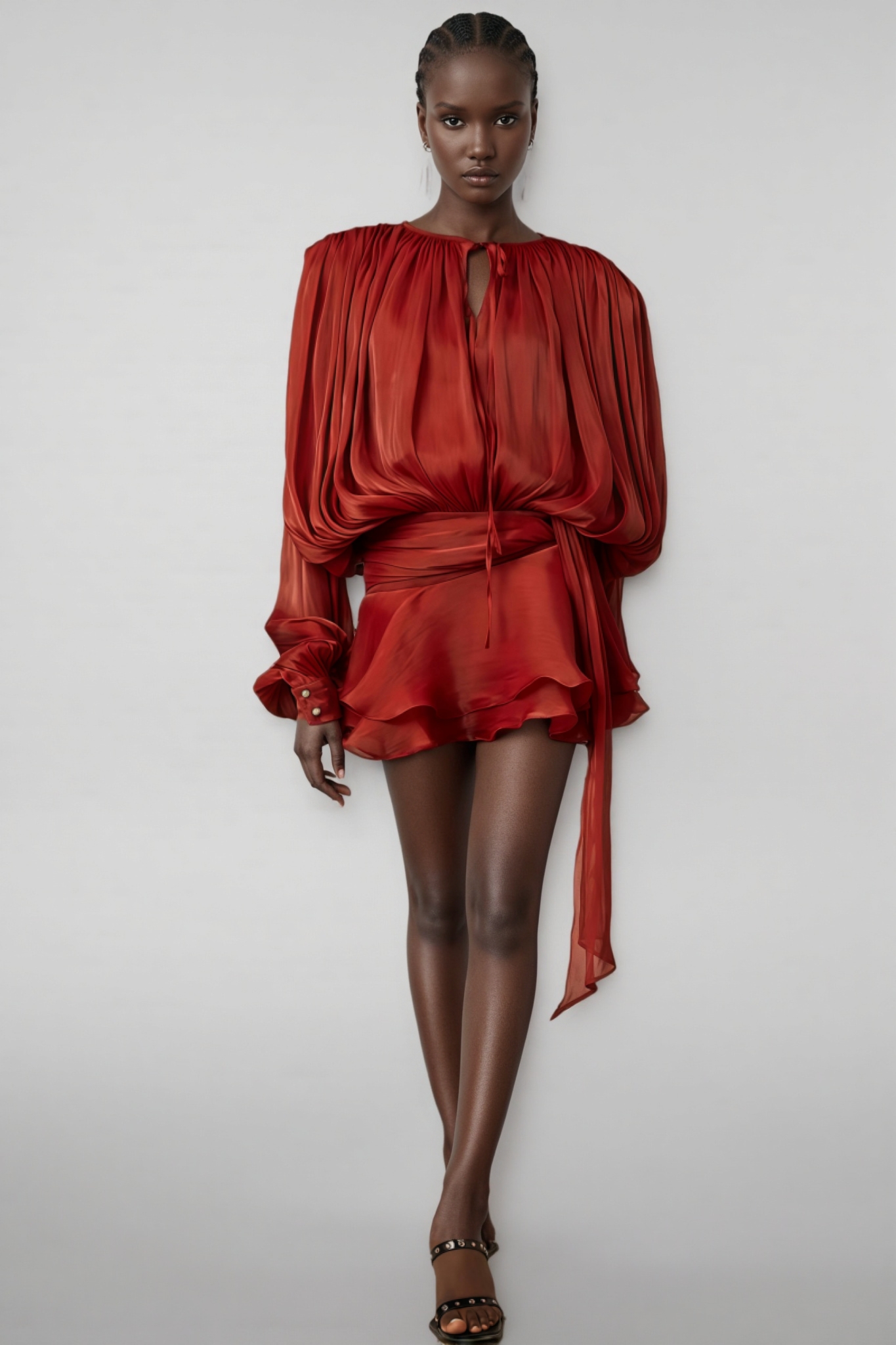 Theodosia Red Pleated Ruffle Mini Dress