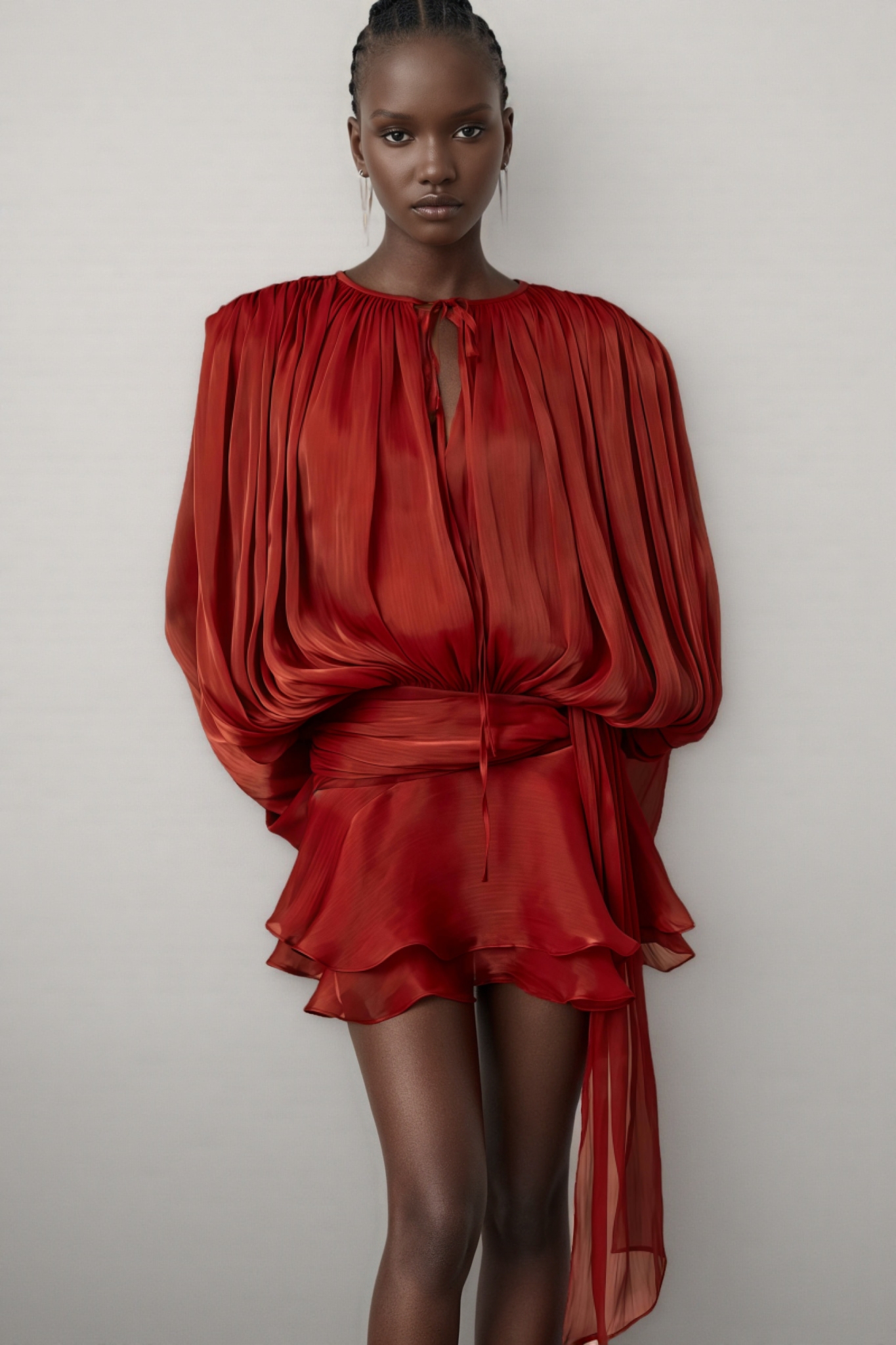 Theodosia Red Pleated Ruffle Mini Dress