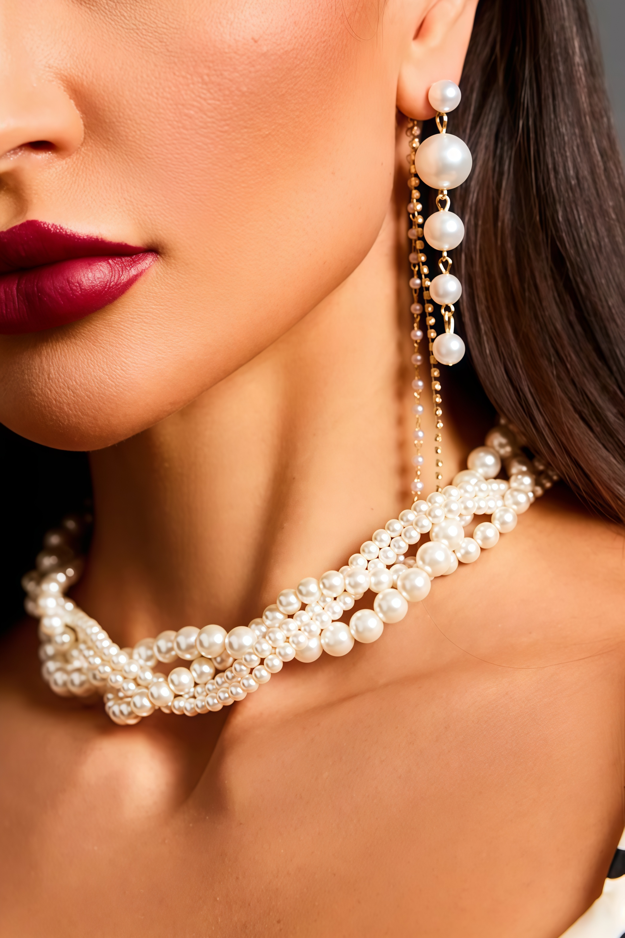 Jorrke Diamond Pearl Tassel Earrings