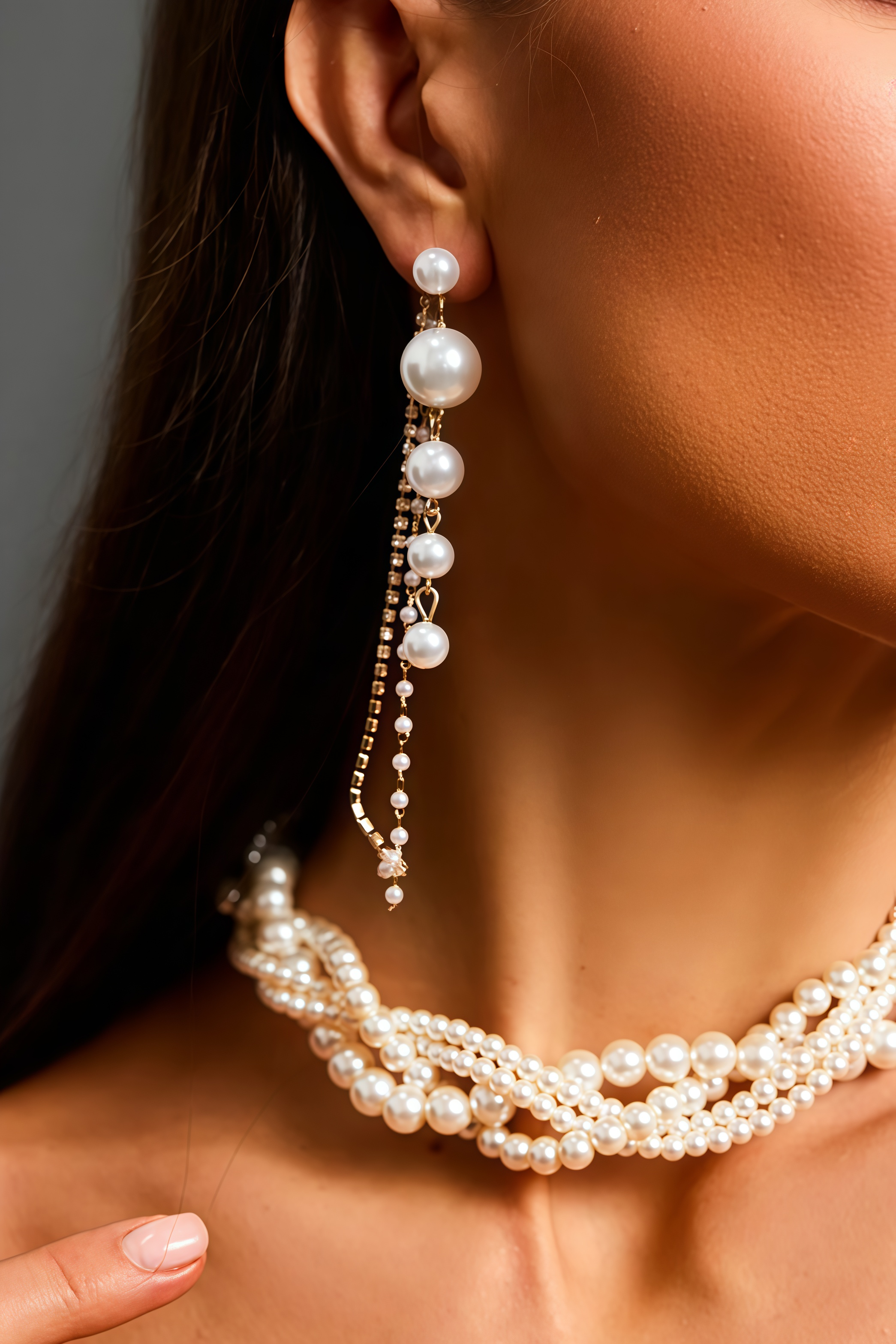 Jorrke Diamond Pearl Tassel Earrings