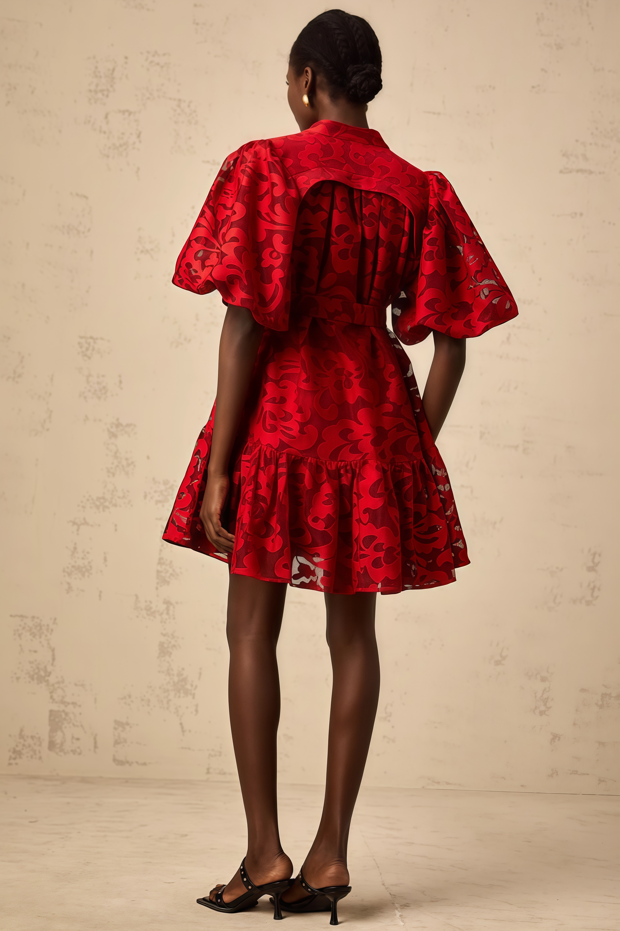 Elgin RedJacquard Semi-sheer Mini Dress