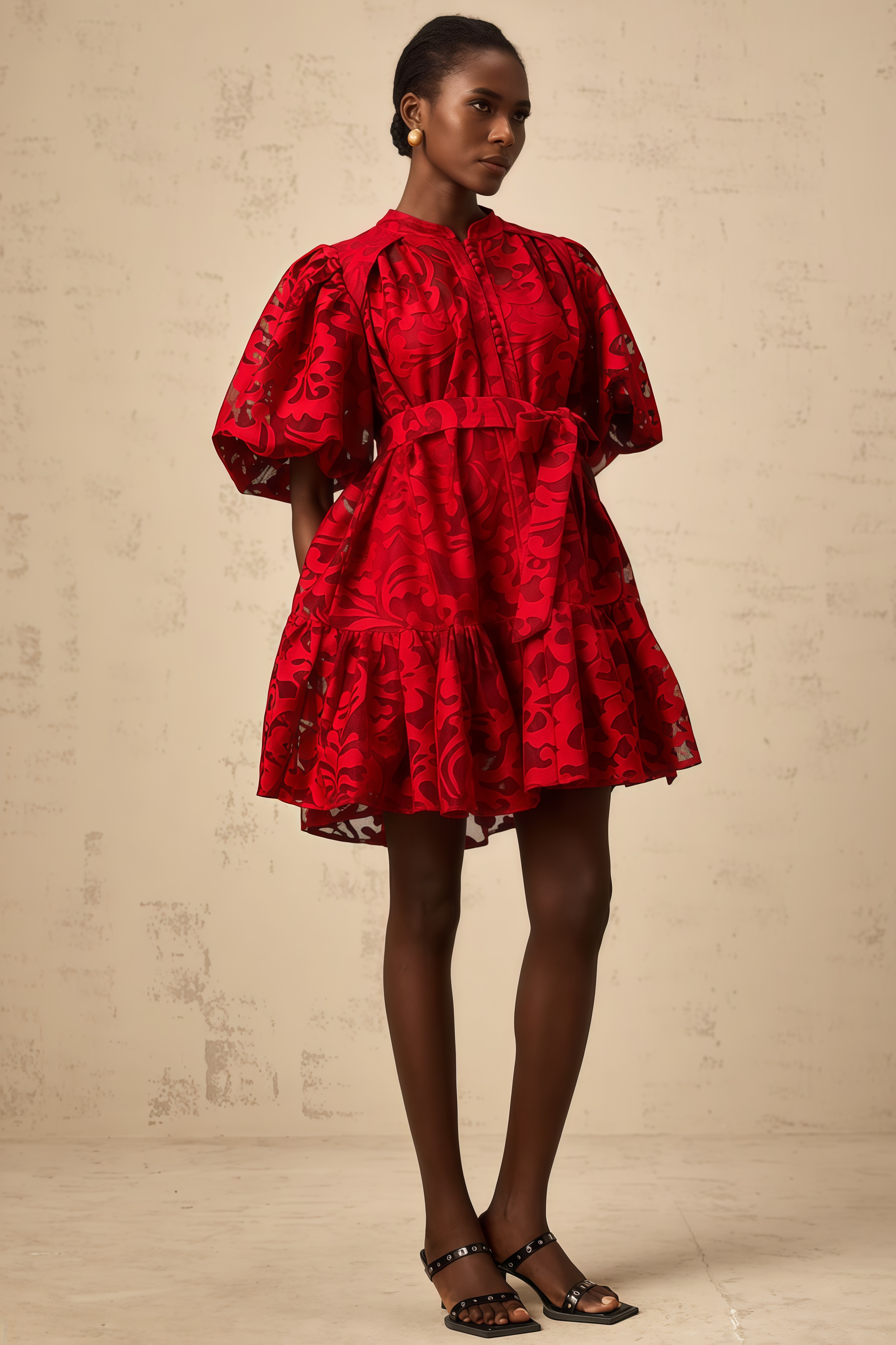 Elgin RedJacquard Semi-sheer Mini Dress