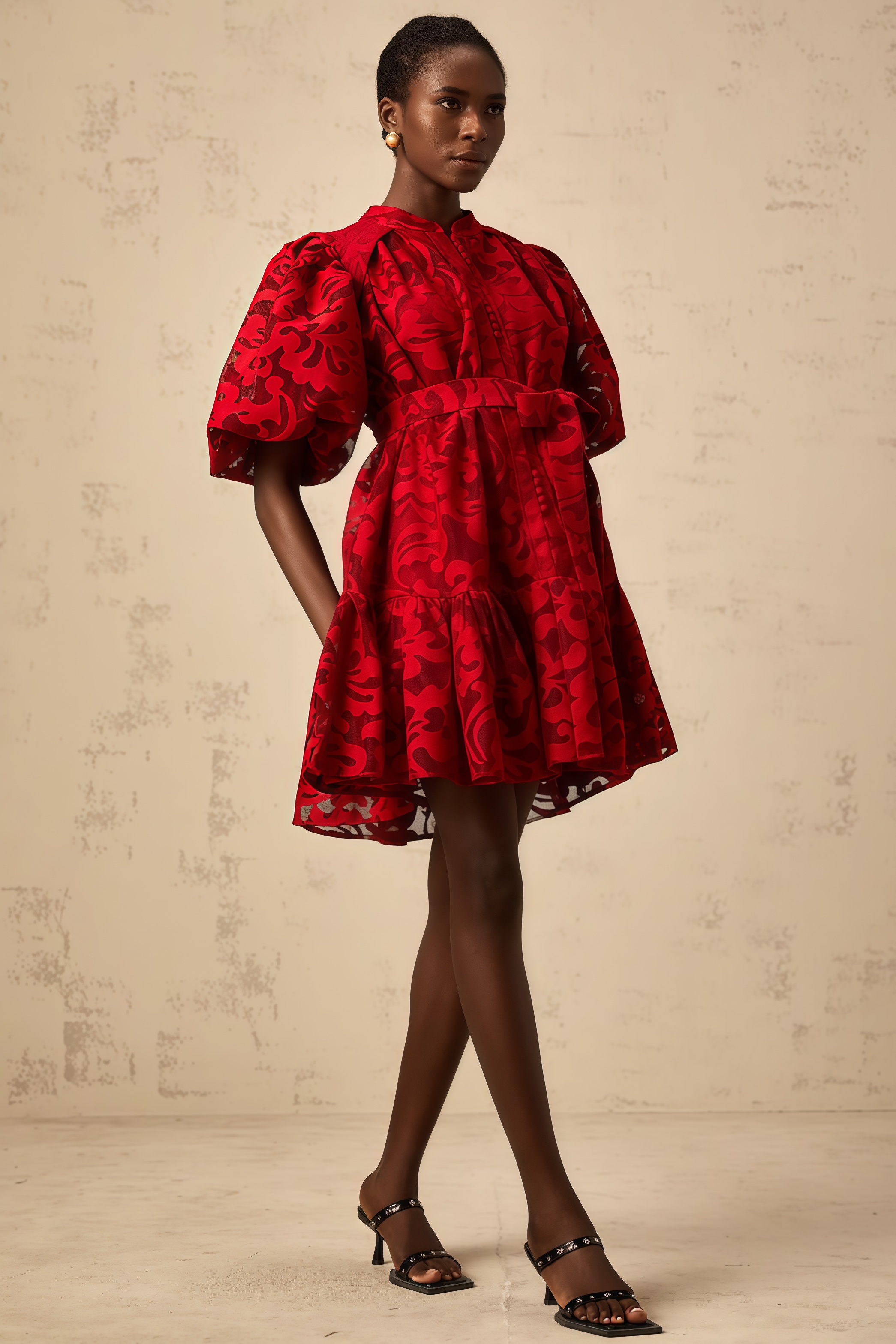 Elgin RedJacquard Semi-sheer Mini Dress