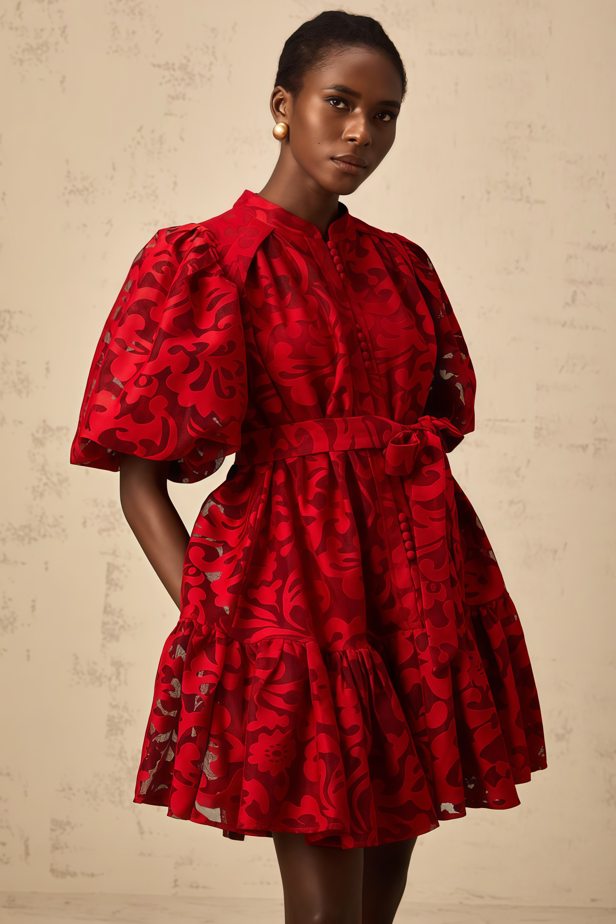 Elgin RedJacquard Semi-sheer Mini Dress