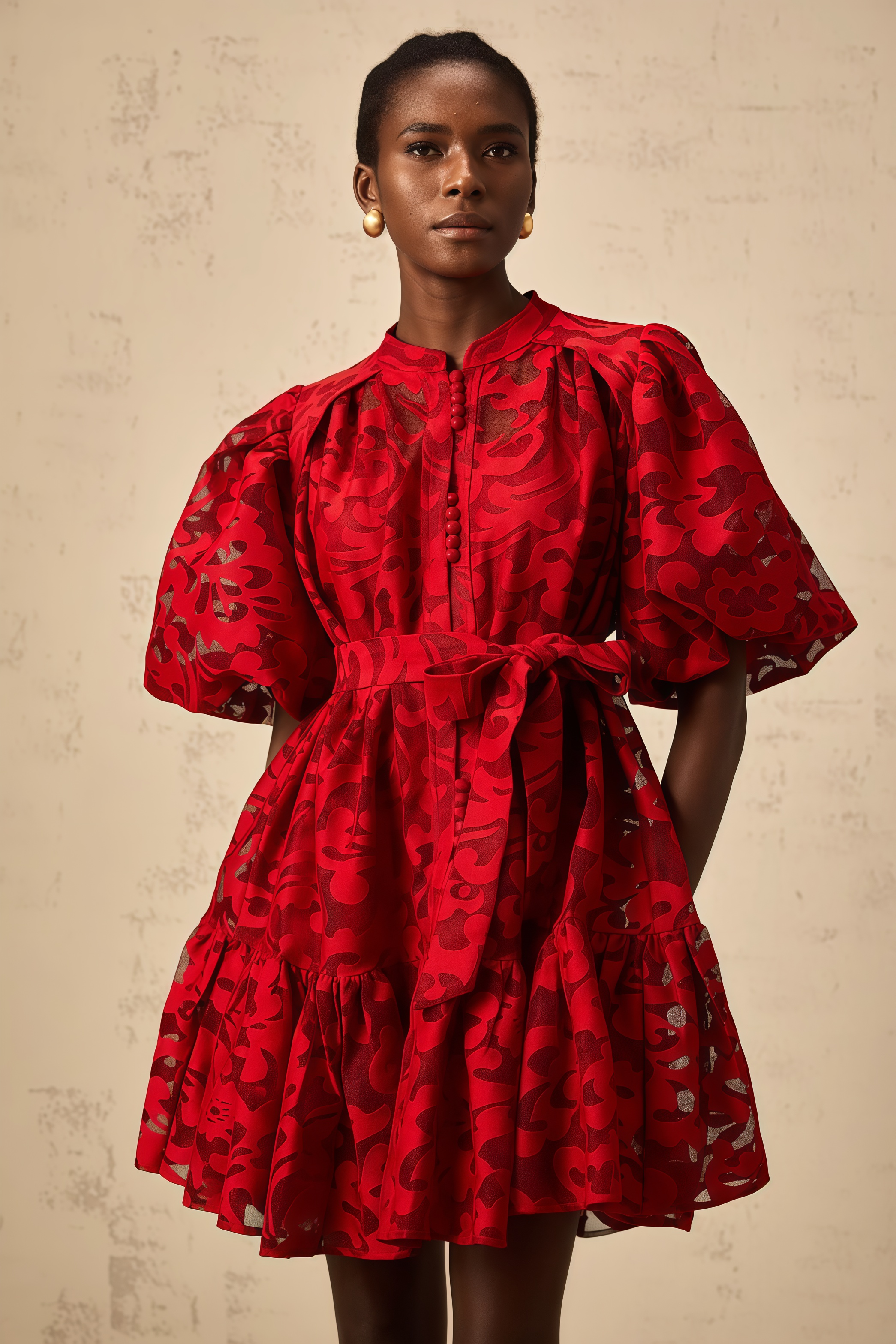 Elgin RedJacquard Semi-sheer Mini Dress