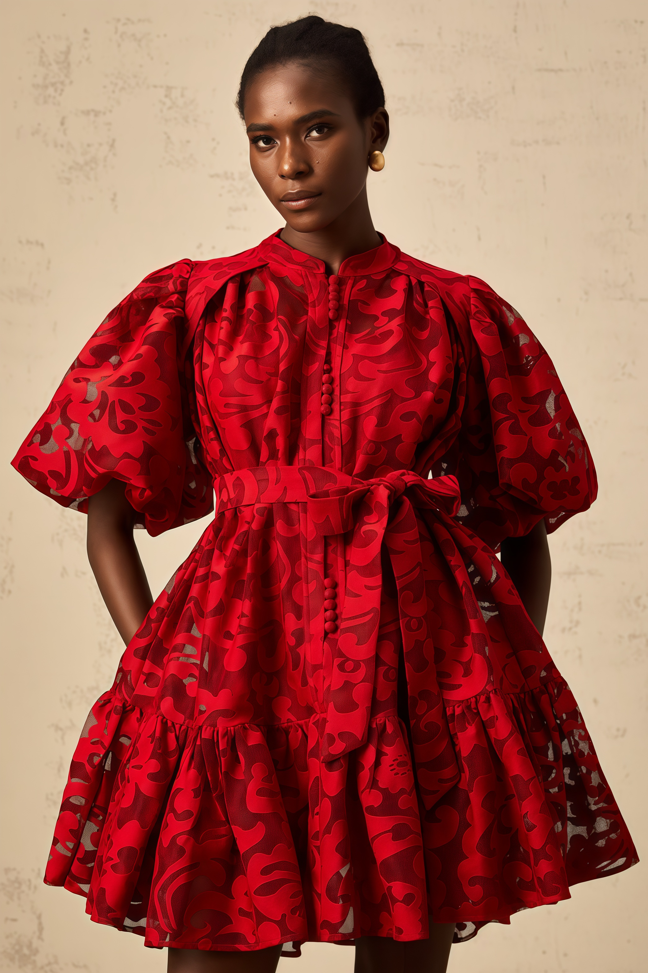 Elgin RedJacquard Semi-sheer Mini Dress